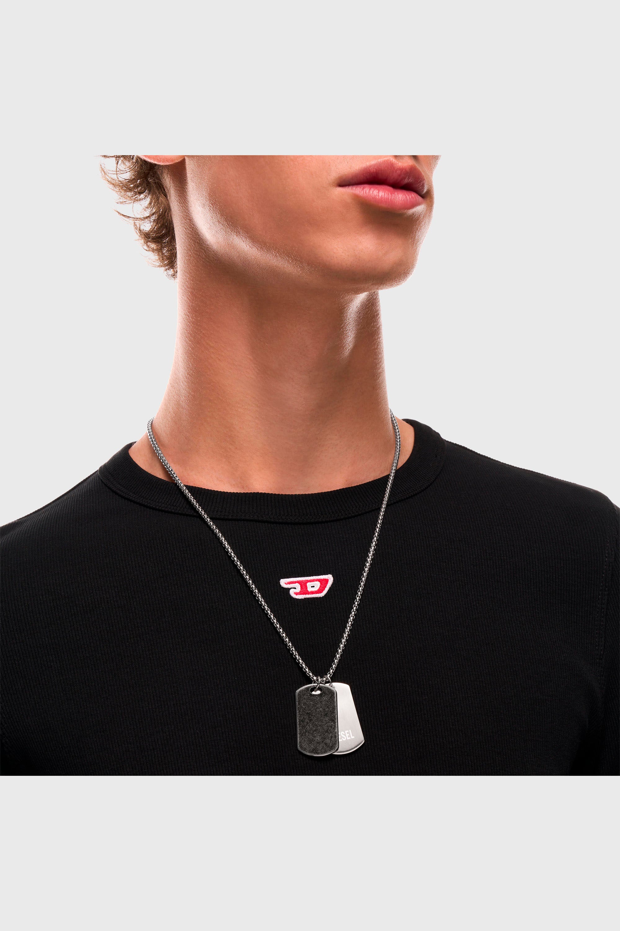 Diesel - DX1749040, Unisex's Stainless steel denim texture dog tag necklace in Silver - 4