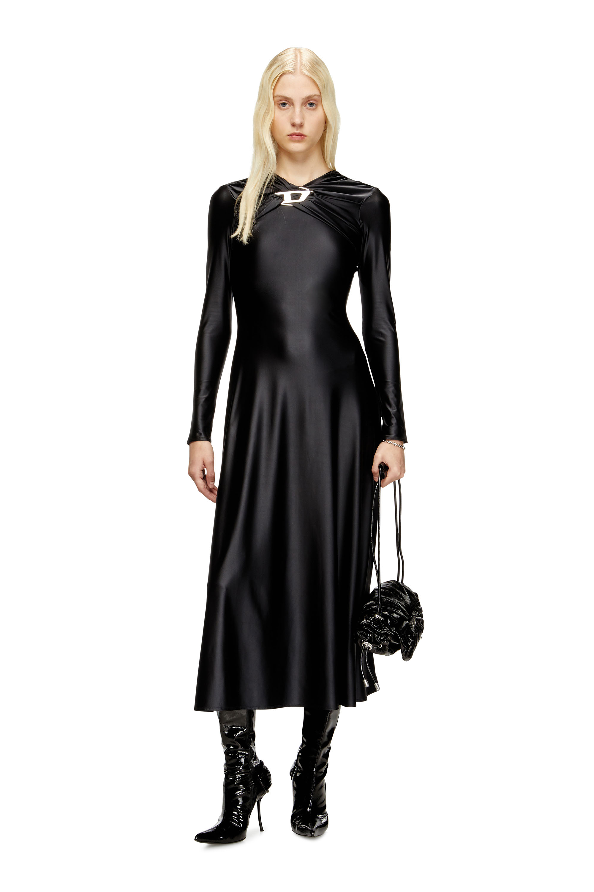 Diesel - D-IAMO, Woman's Draped nylon dress in Black - 1