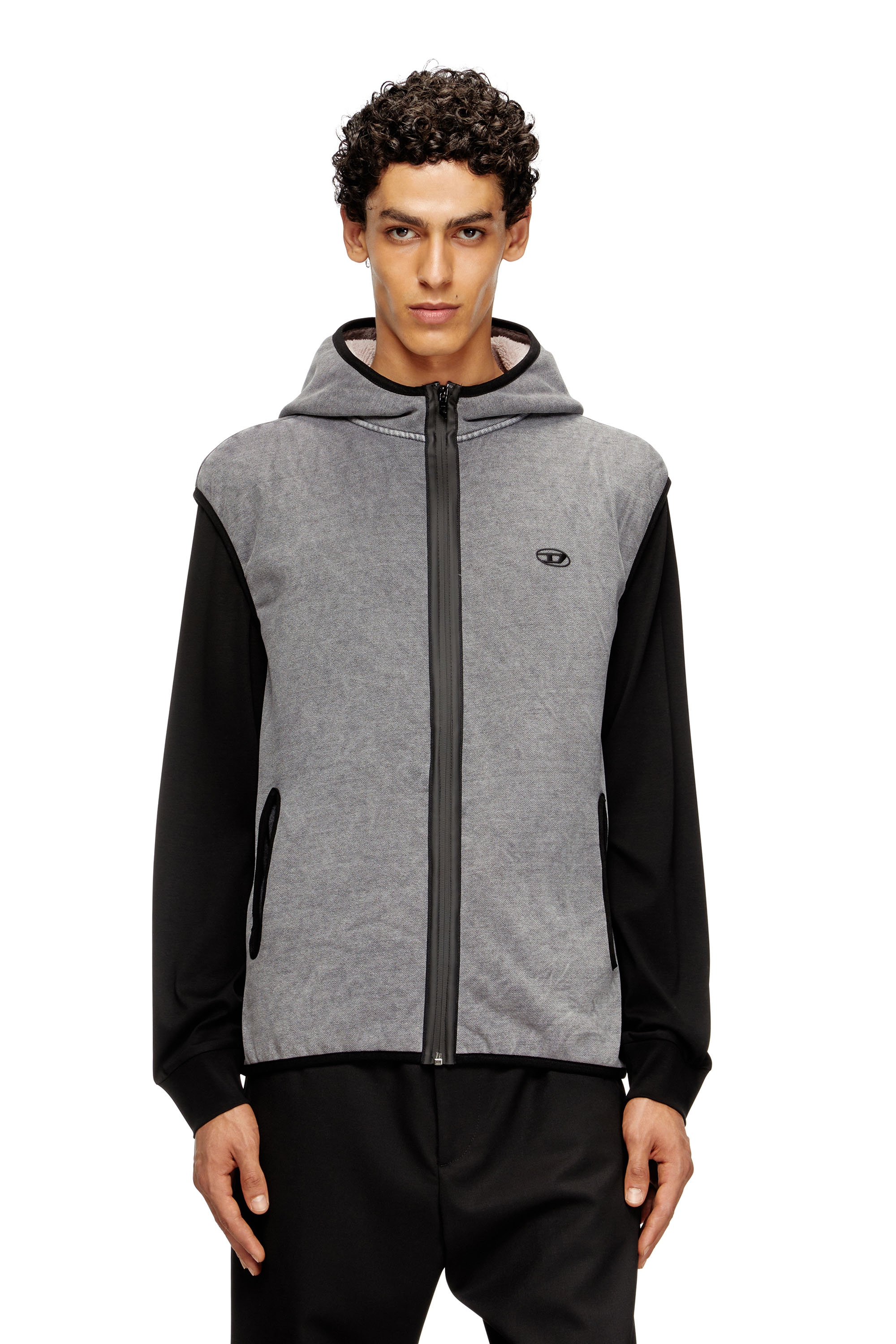 Diesel - S-HAKY-NEW, Man's Sleeveless zip-up hoodie in Grey - 3