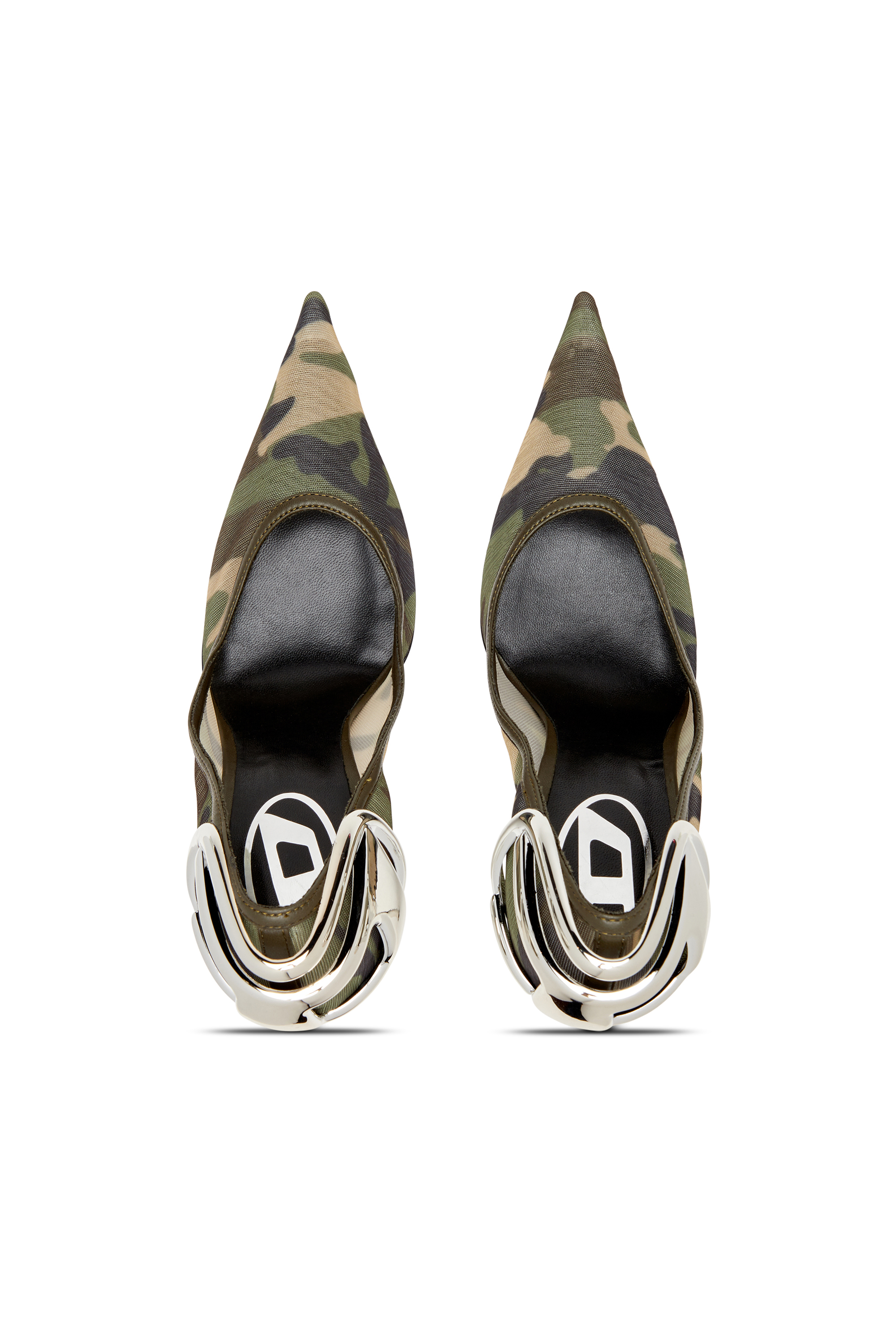 Diesel - D-TEN&HALF P, Woman's D-Ten&Half-Camo-mesh pumps with curved heel in Military Green - 5