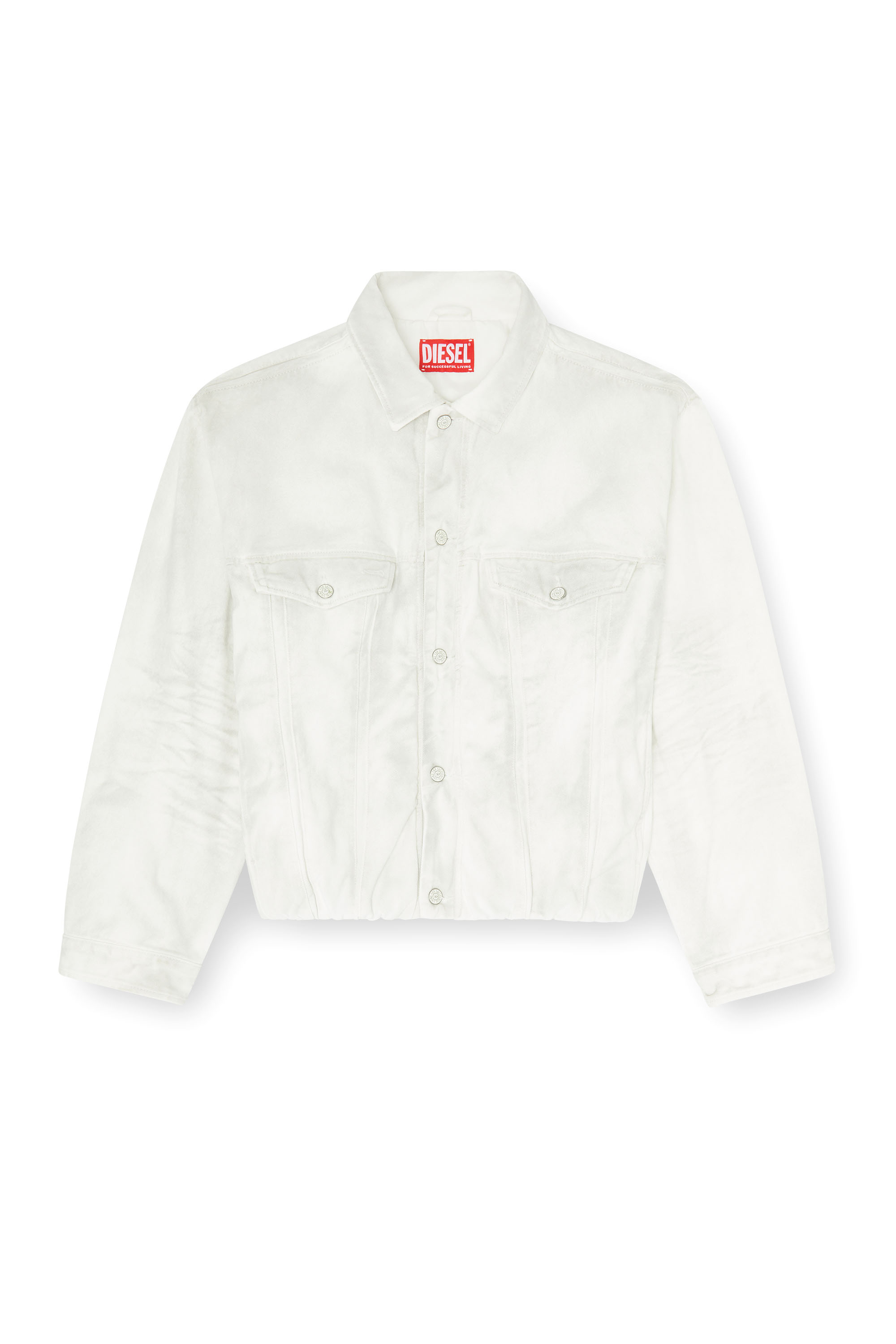Diesel - D-MORVI-FSJ1, Man's Elasticated trucker jacket in denim in White - 2