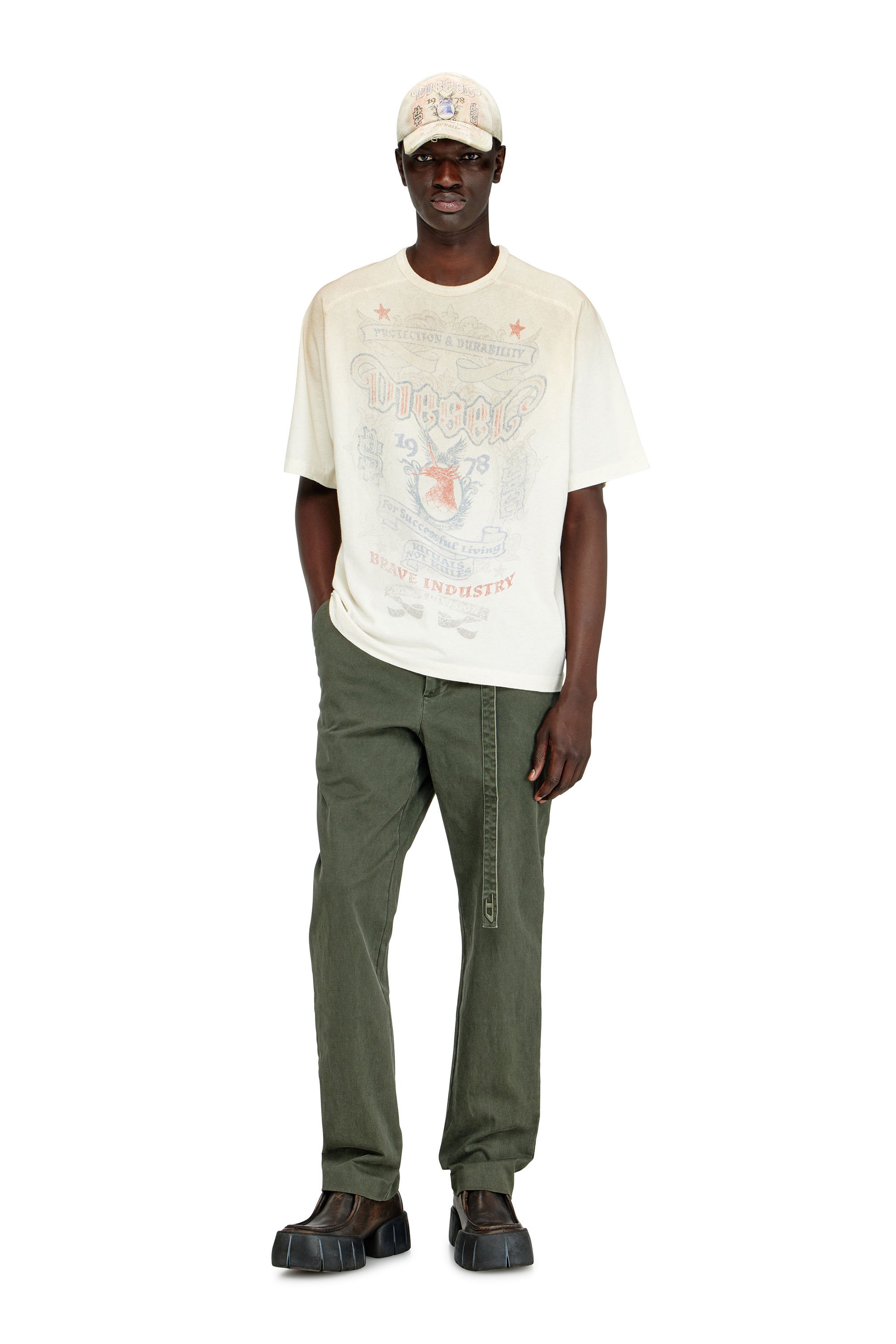 Diesel - T-ALECY, Man's T-shirt with Diesel crest graphic in White - 2