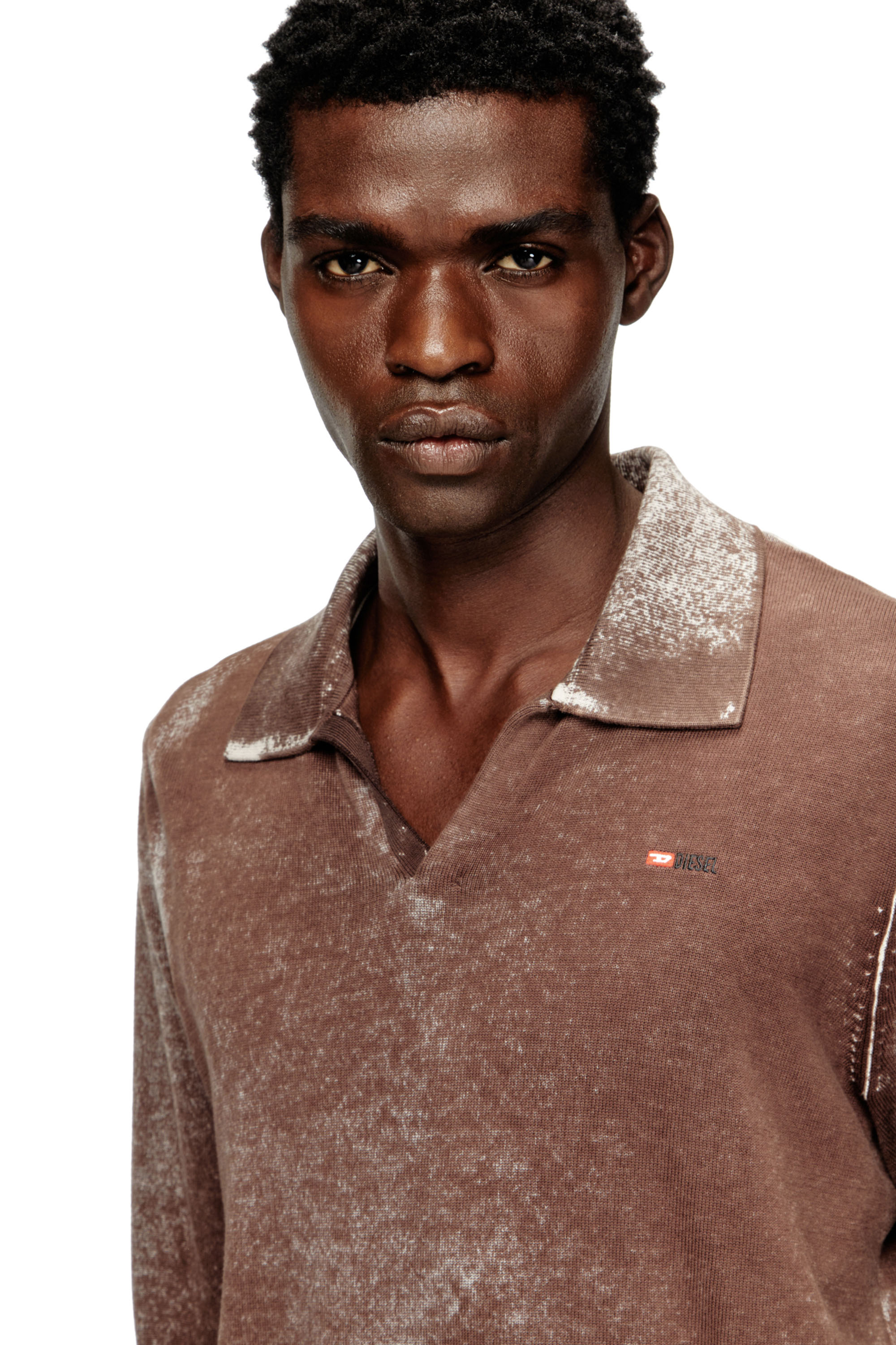 Diesel - K-LAWRENCE, Man's Polo jumper with faded reverse print in Brown/Grey - 5