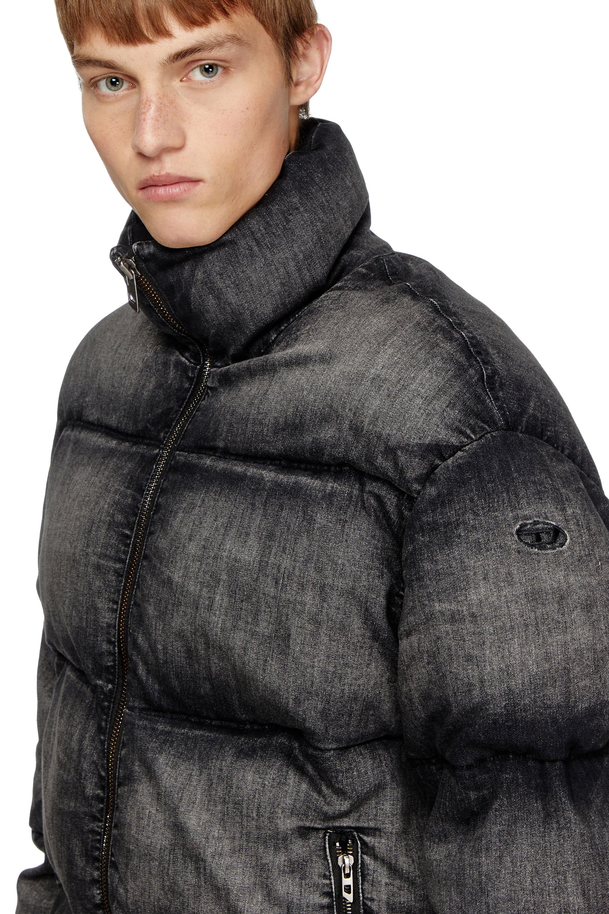 Diesel - W-MONS-A, Unisex's Faded denim puffer jacket in Black - 4