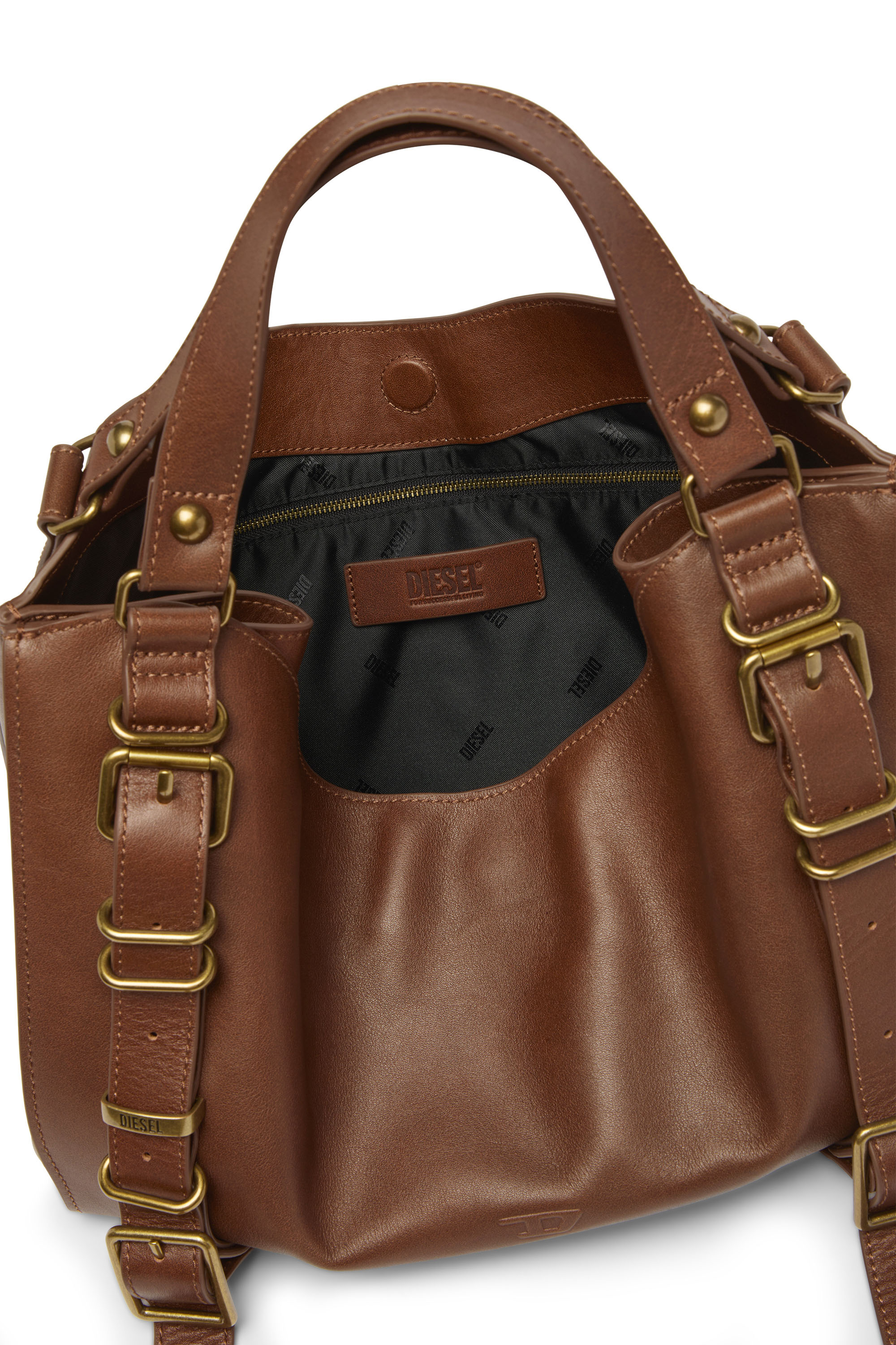 Diesel - D-ONE TOPHANDLE M, Unisex's D-One-Medium top-handle bag in treated leather in Brown - 3