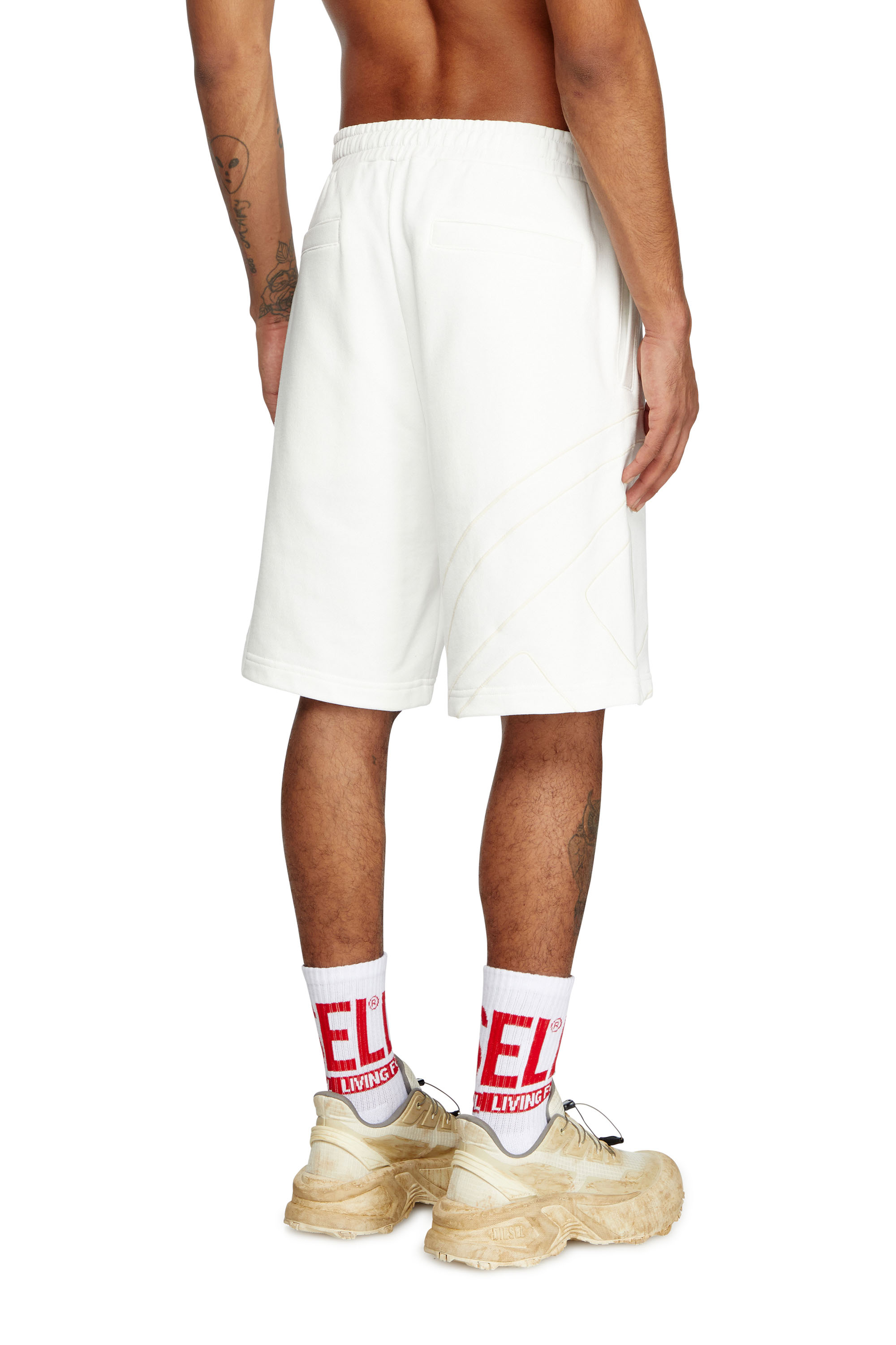 P-CROW-MEGOVAL, White Diesel - P-CROW-MEGOVAL, Man's Sweat shorts with maxi D logo in White - 4