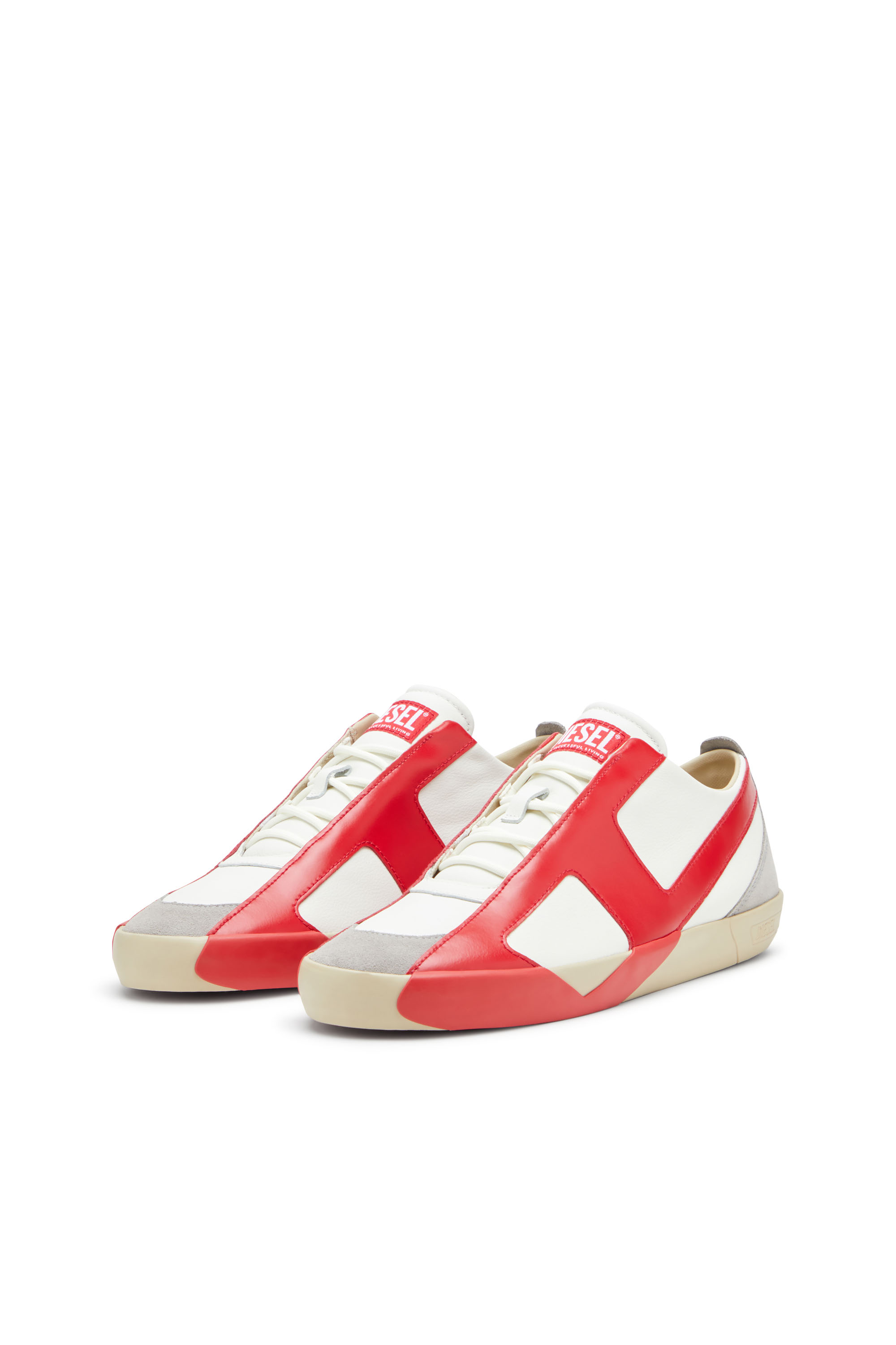 S-SLANTE-D LOW, White/Red Diesel - S-SLANTE-D LOW, Man's S-Slante-D-Sneakers in suede and leather with D logo in White/Red - 8