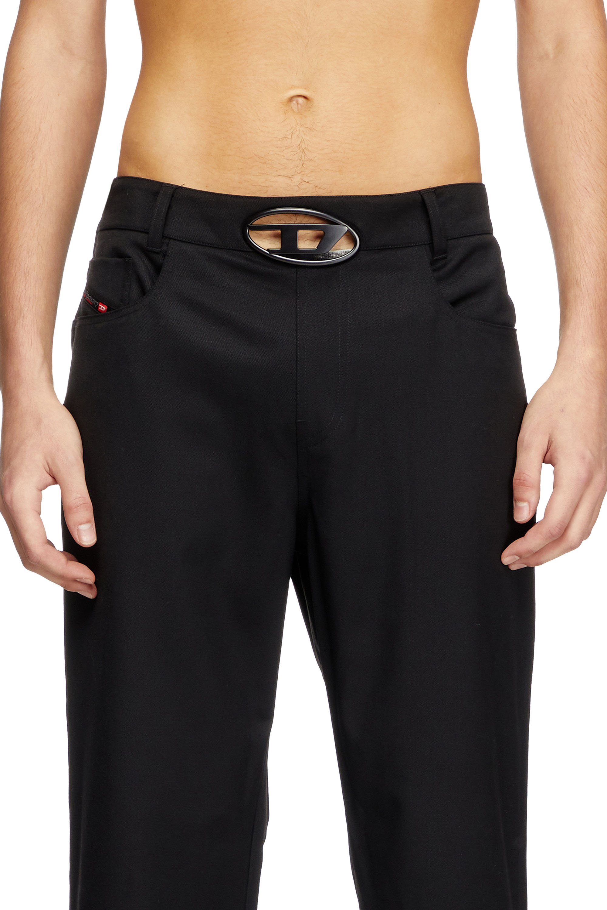 Diesel - P-DMAX, Man's Wool blend pants with D buckle waistband in Black - 4