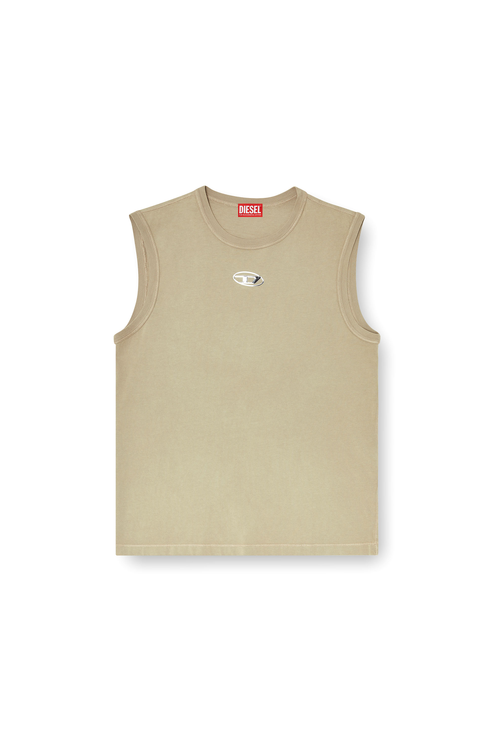 Diesel - T-BISCO-IOD, Man's Cotton tank top with metallic Oval D in Beige - 3