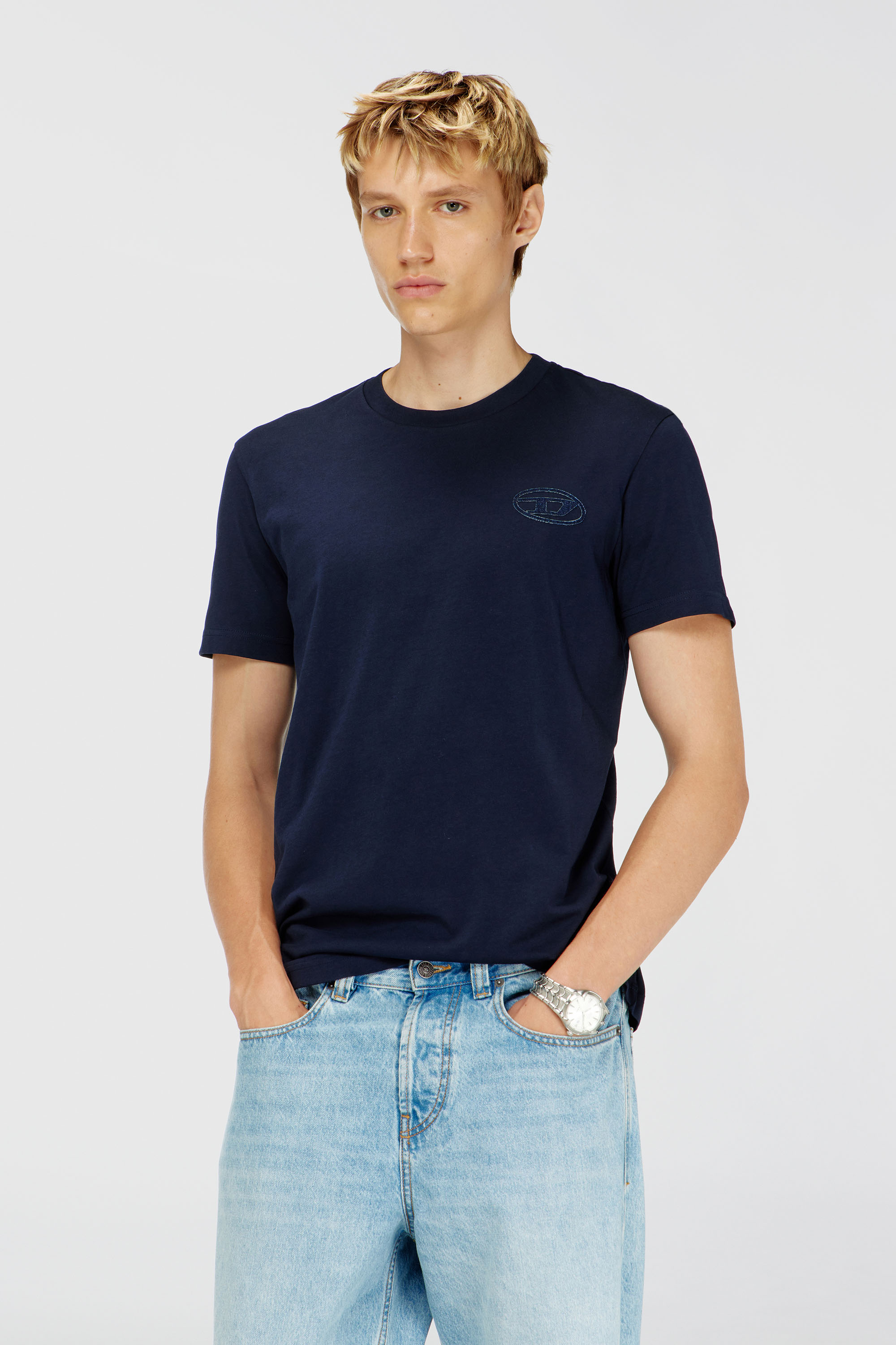 Diesel - T-DIEGO-T92, Man's Cotton T-shirt with Oval D logo in Navy Blue - 3