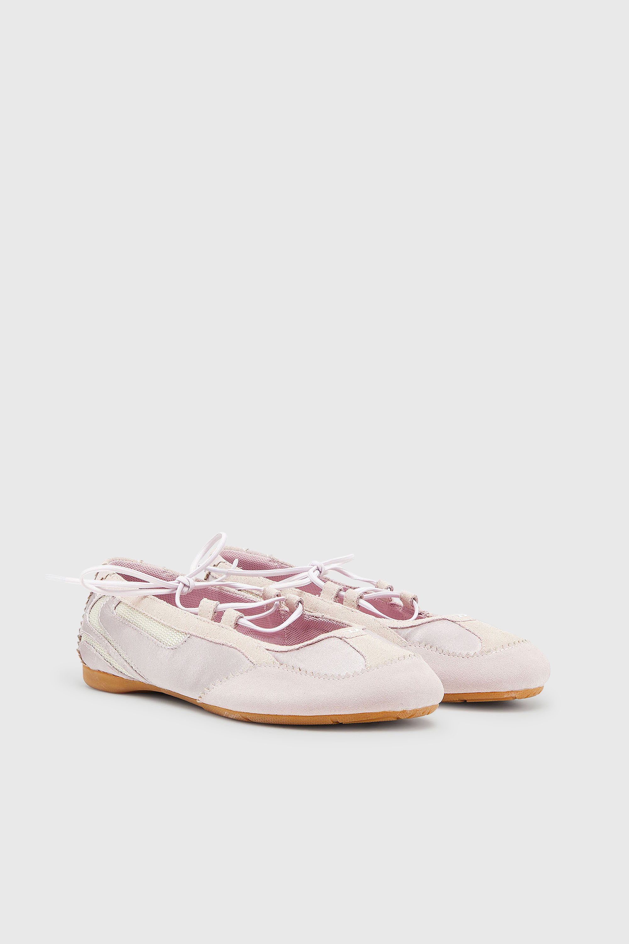 Diesel - D-MILE BALLERINA LACE UP II W, Woman's D-Mile - Lace-up ballerina flats in leather and mesh in Pink - 2