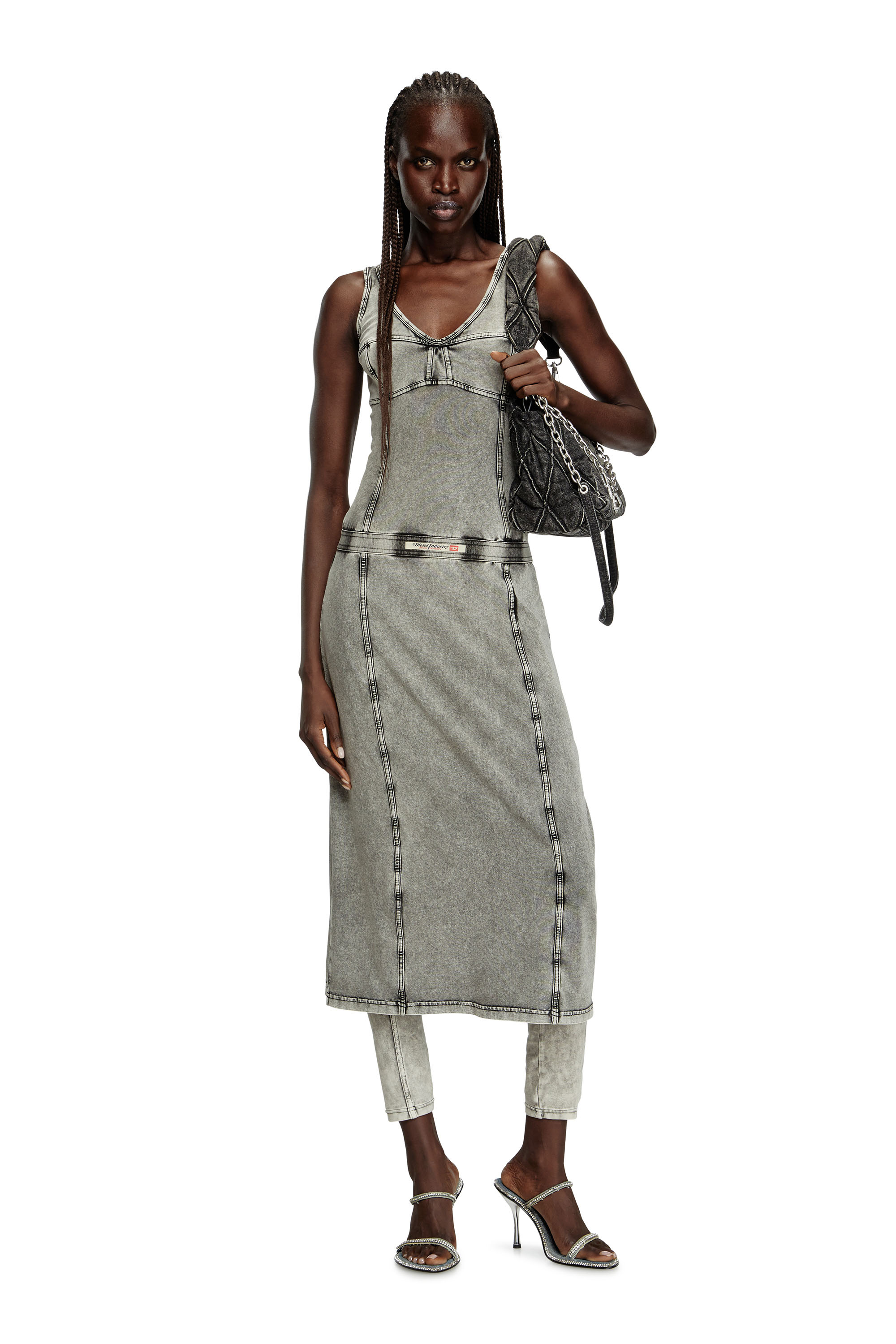 Diesel - D-INNY, Woman's Sleeveless midi dress with denim effect in Grey - 1