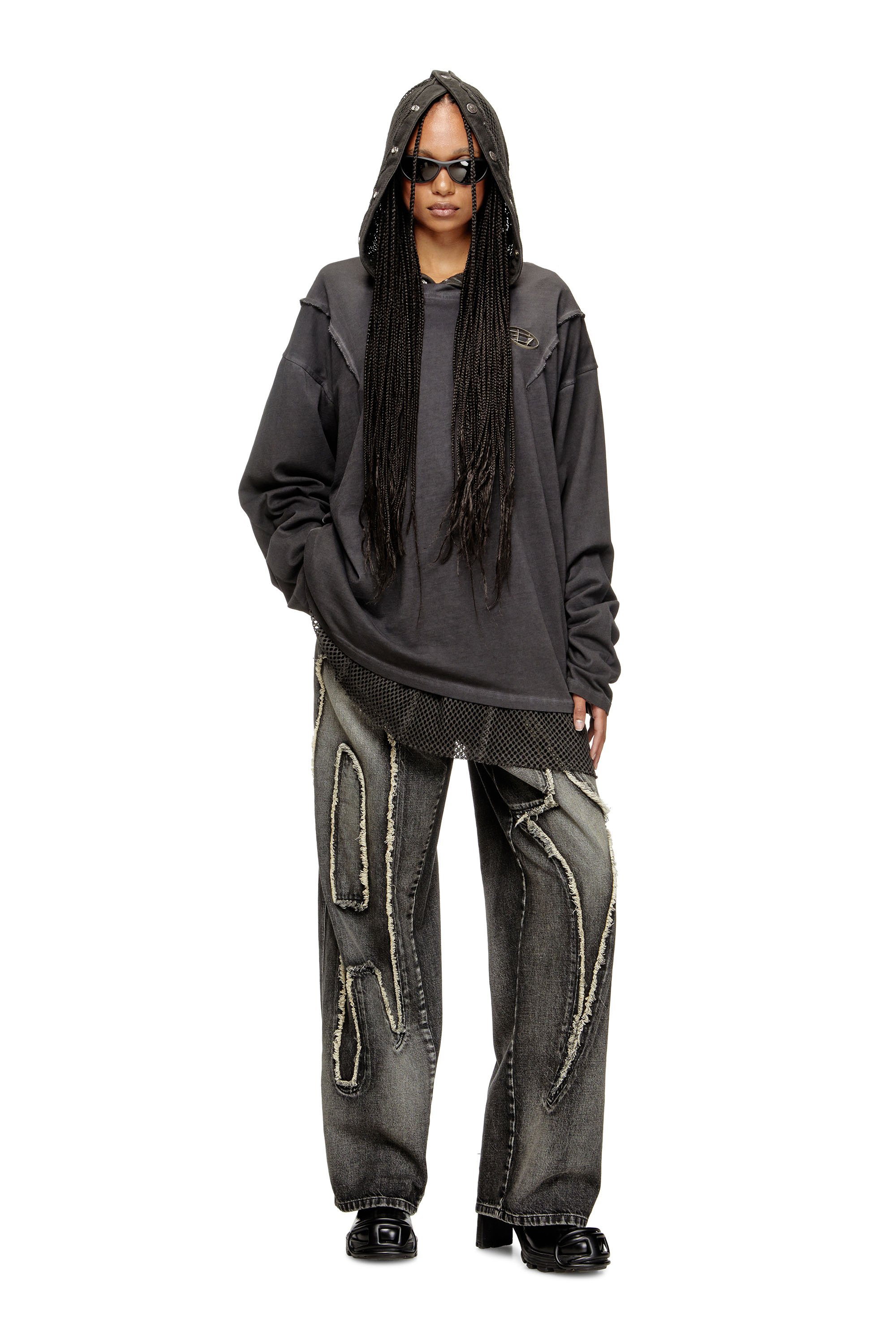 Diesel - T-THUG-T-SHIRT, Unisex's Long-sleeve T-shirt with faded effect in Dark grey - 4