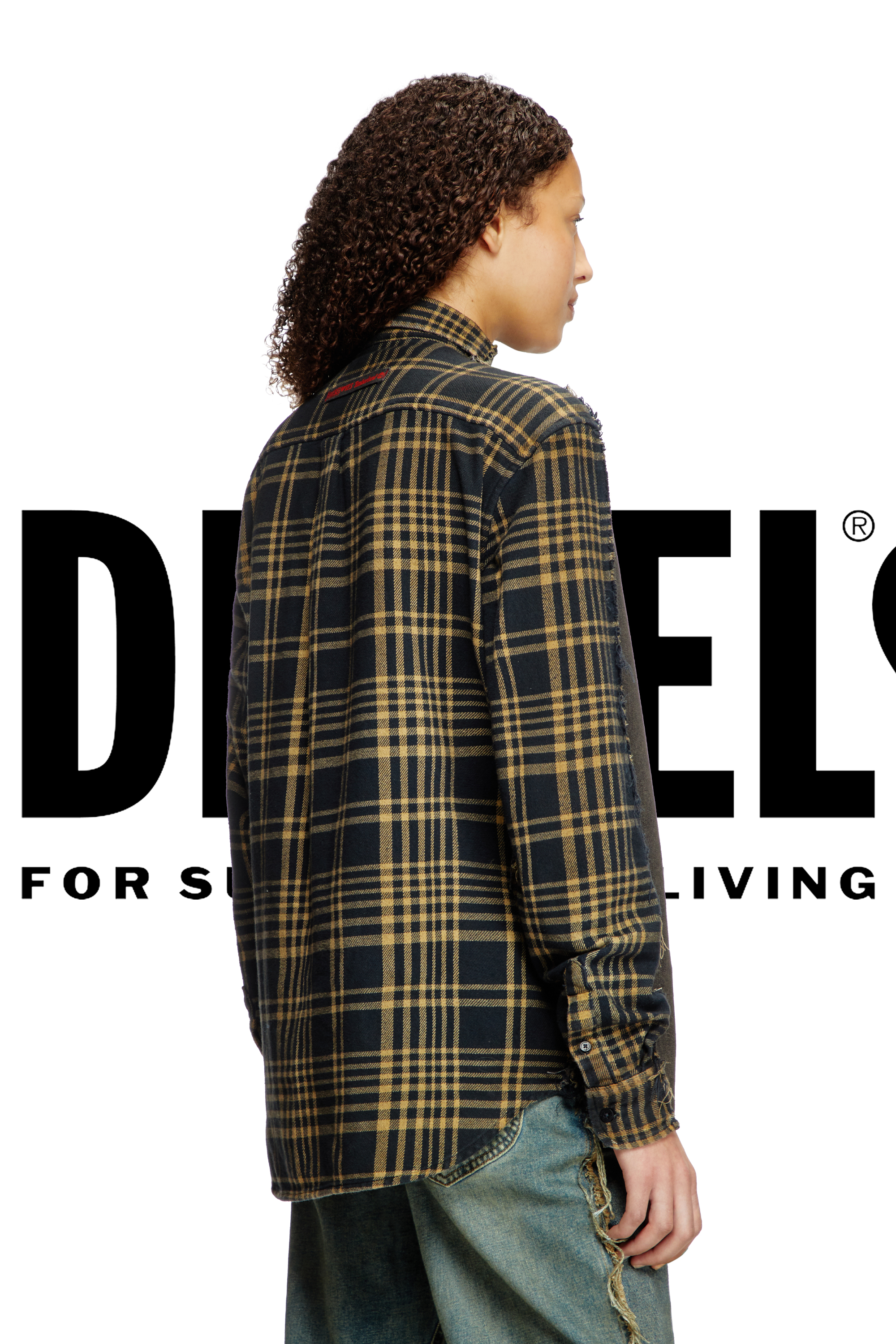 Diesel - Shirt Dieseloves 5A, Unisex's Overdyed denim and check and shirt in Black/Blue - 4