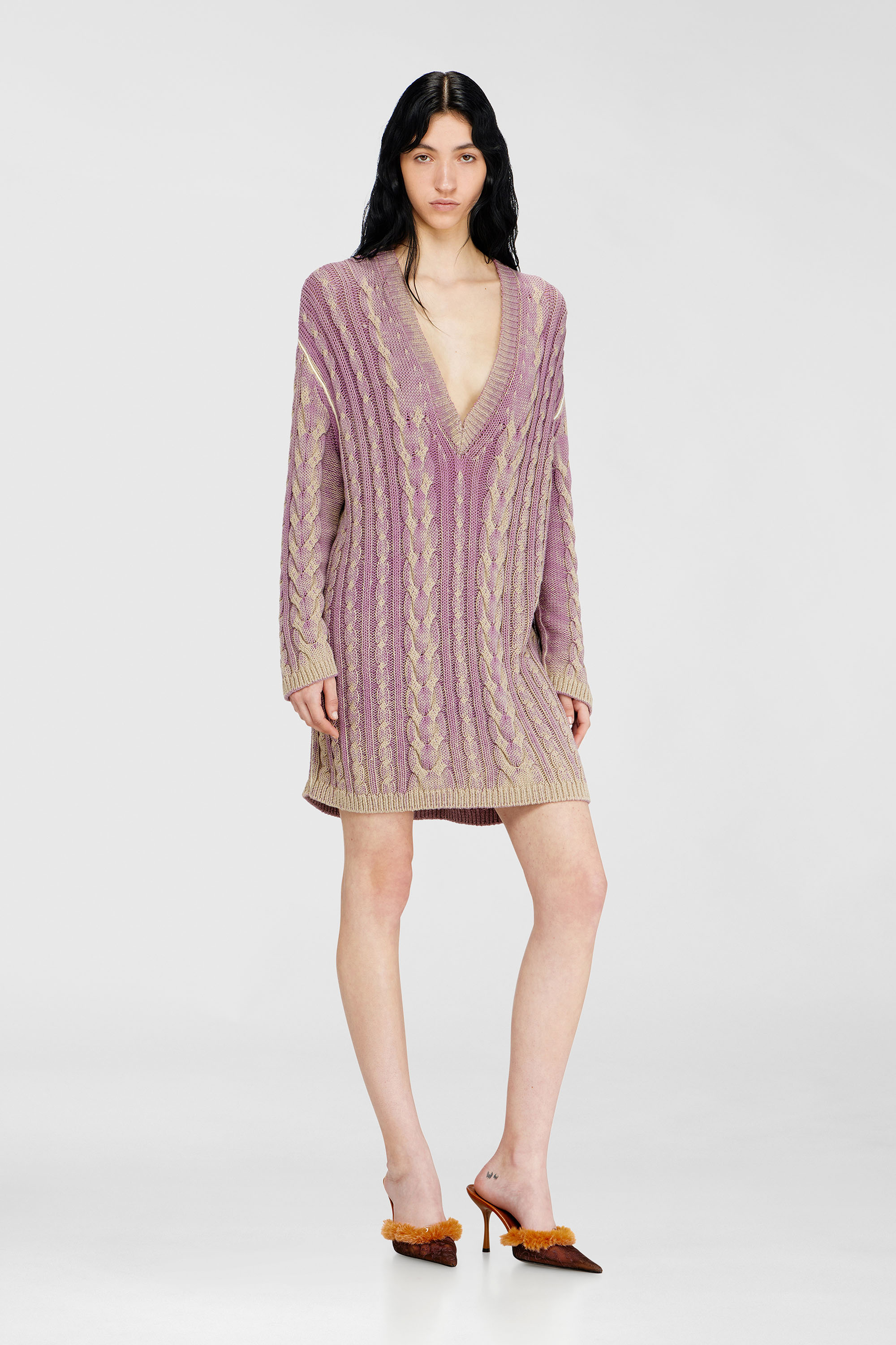 Diesel - M-ELGA, Woman's Short sweater dress in cable knit in Lilac - 3