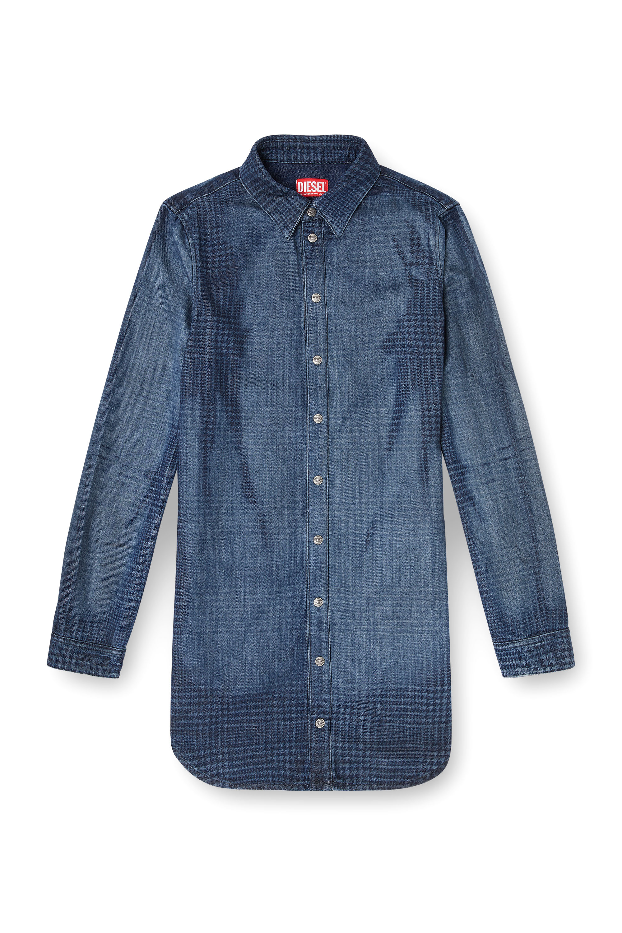 Diesel - DE-EAZY DRESS-S, Woman's Shirt dress in fluid Prince of Wales denim in Blue - 1