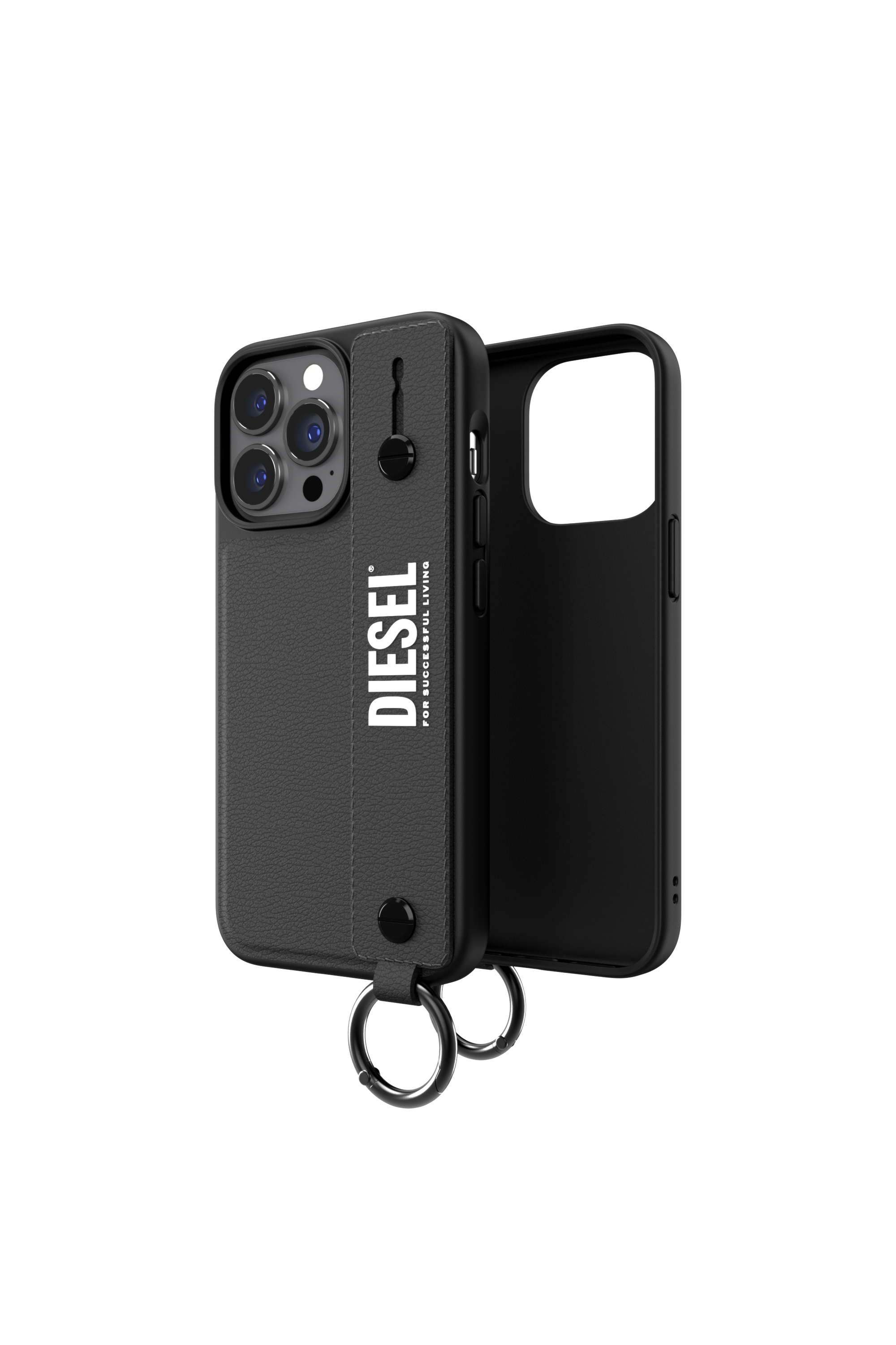 Diesel - 47177 TECH CHAIN, Unisex's Leather tech chain handstrap case  for iPhone 13/13 Pro in Black - 1