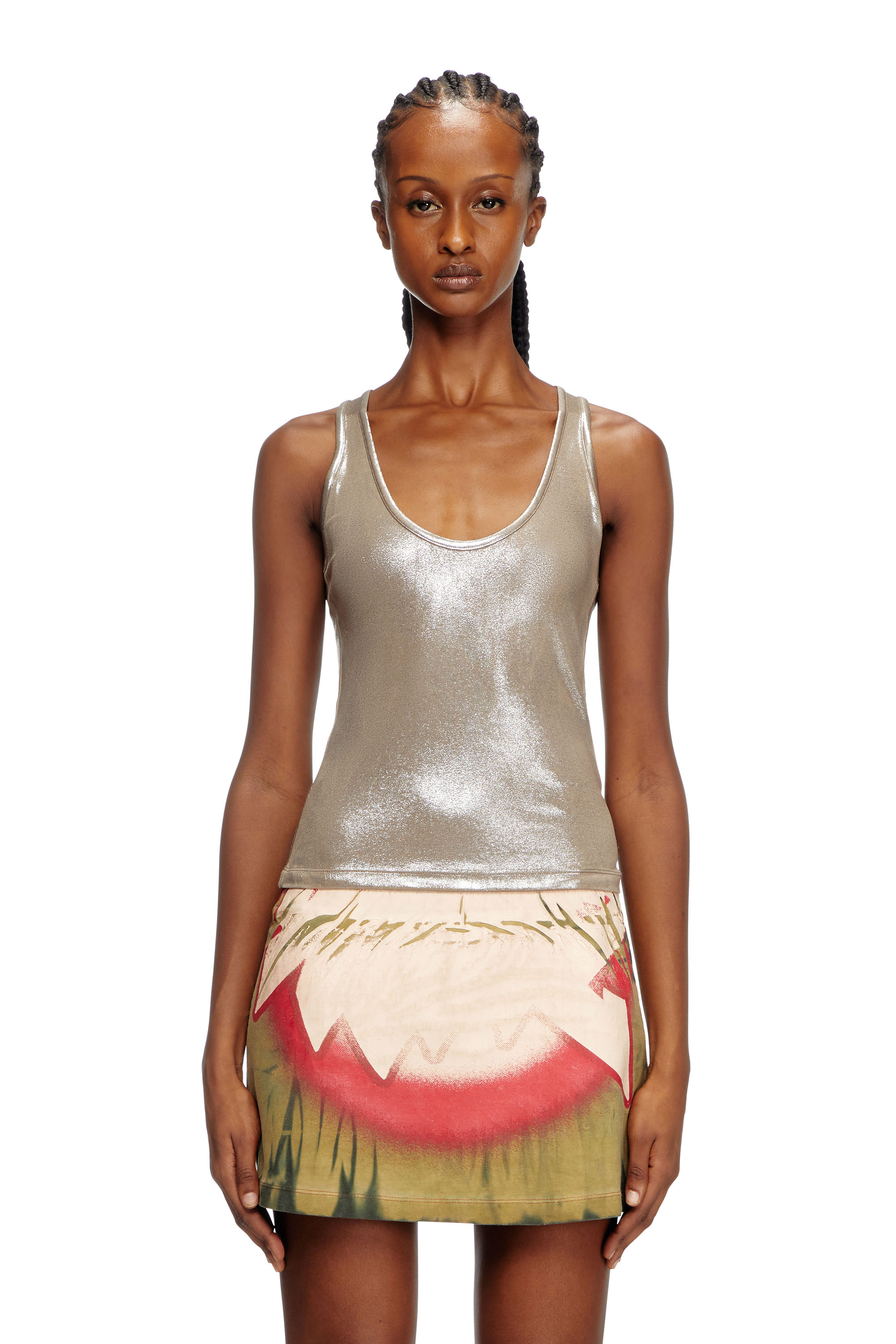 Diesel - T-AMA, Woman's Metallic tank top in Beige - 1