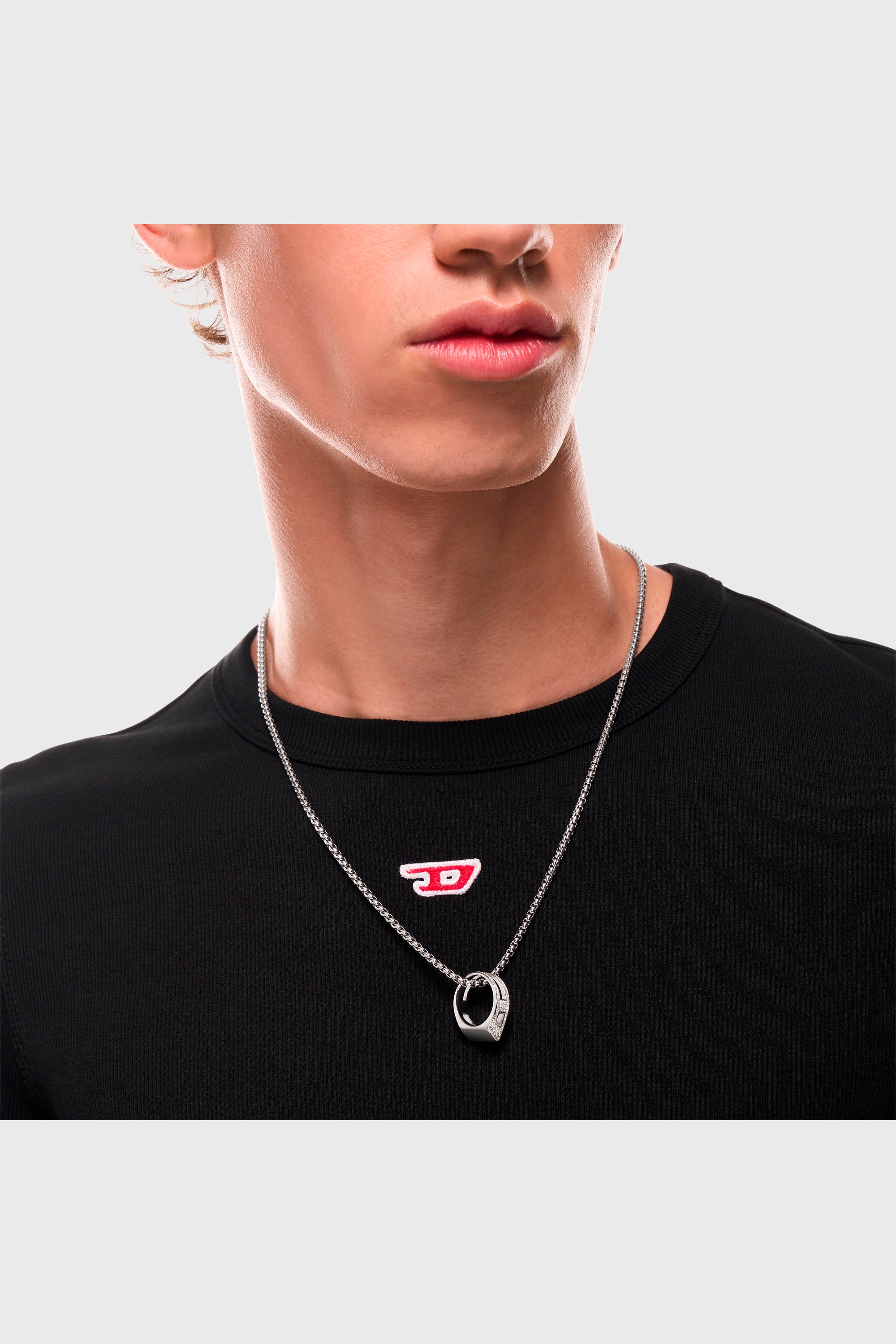 Diesel - DX1741040, Unisex's Stainless steel pave pendant necklace in Silver - 5
