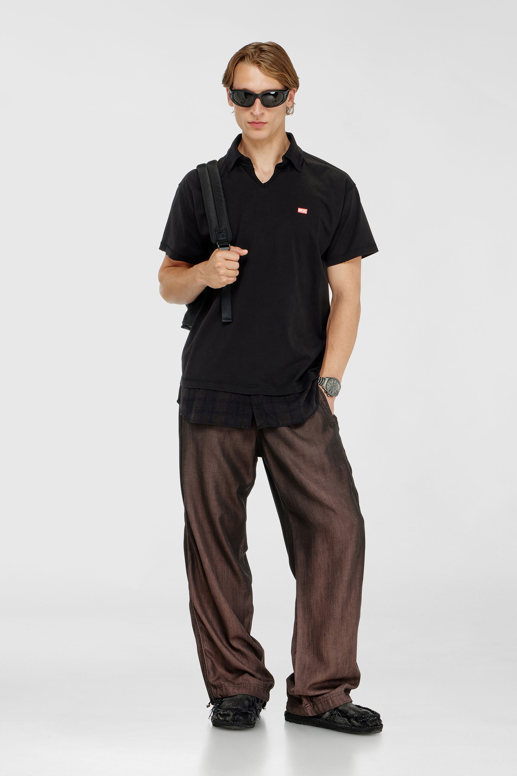 Jersey polo shirt with check flannel trims