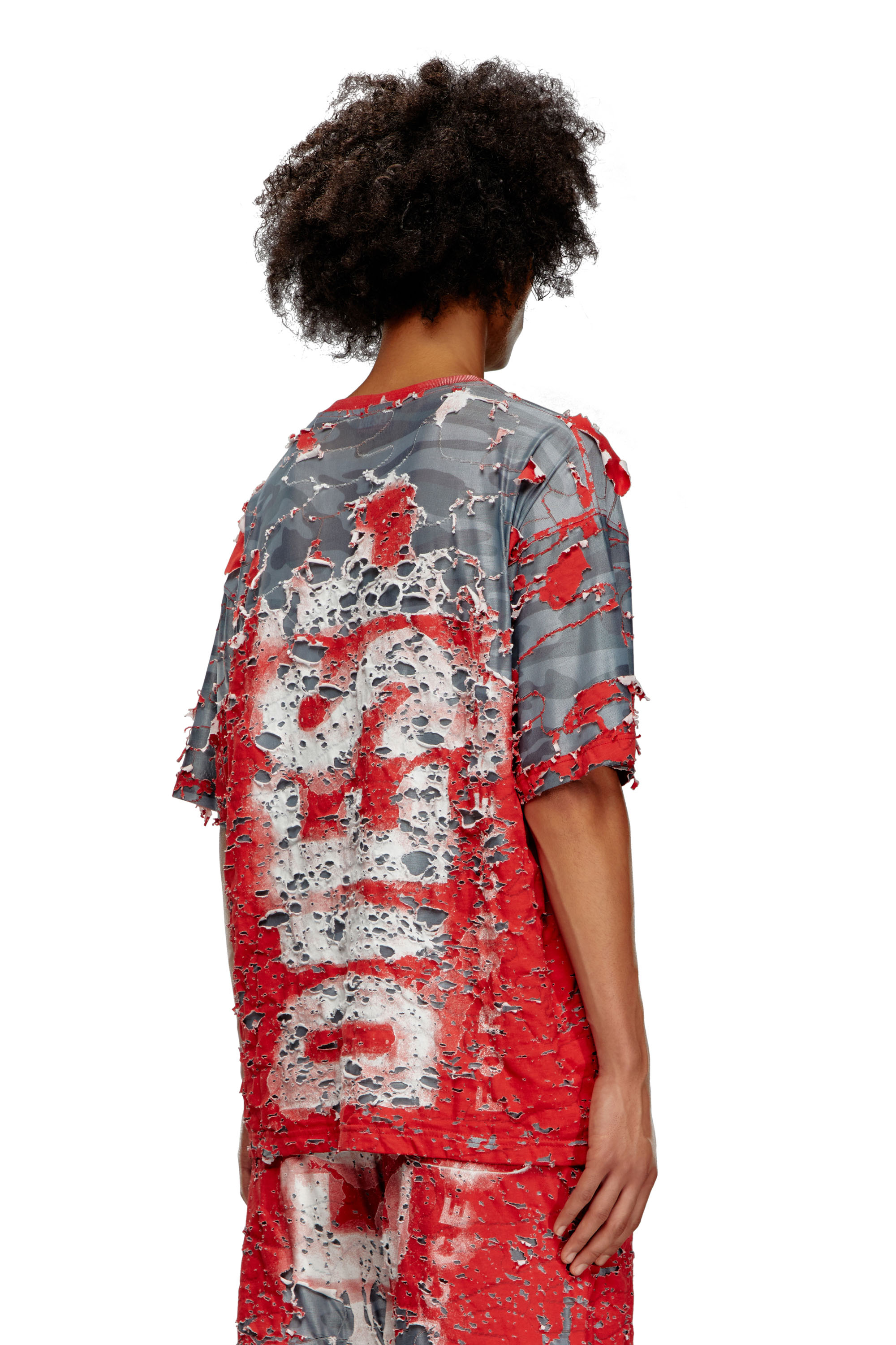 Diesel - T-BOXT-PEEL, Man's Logo T-shirt in destroyed jersey in Red - 4