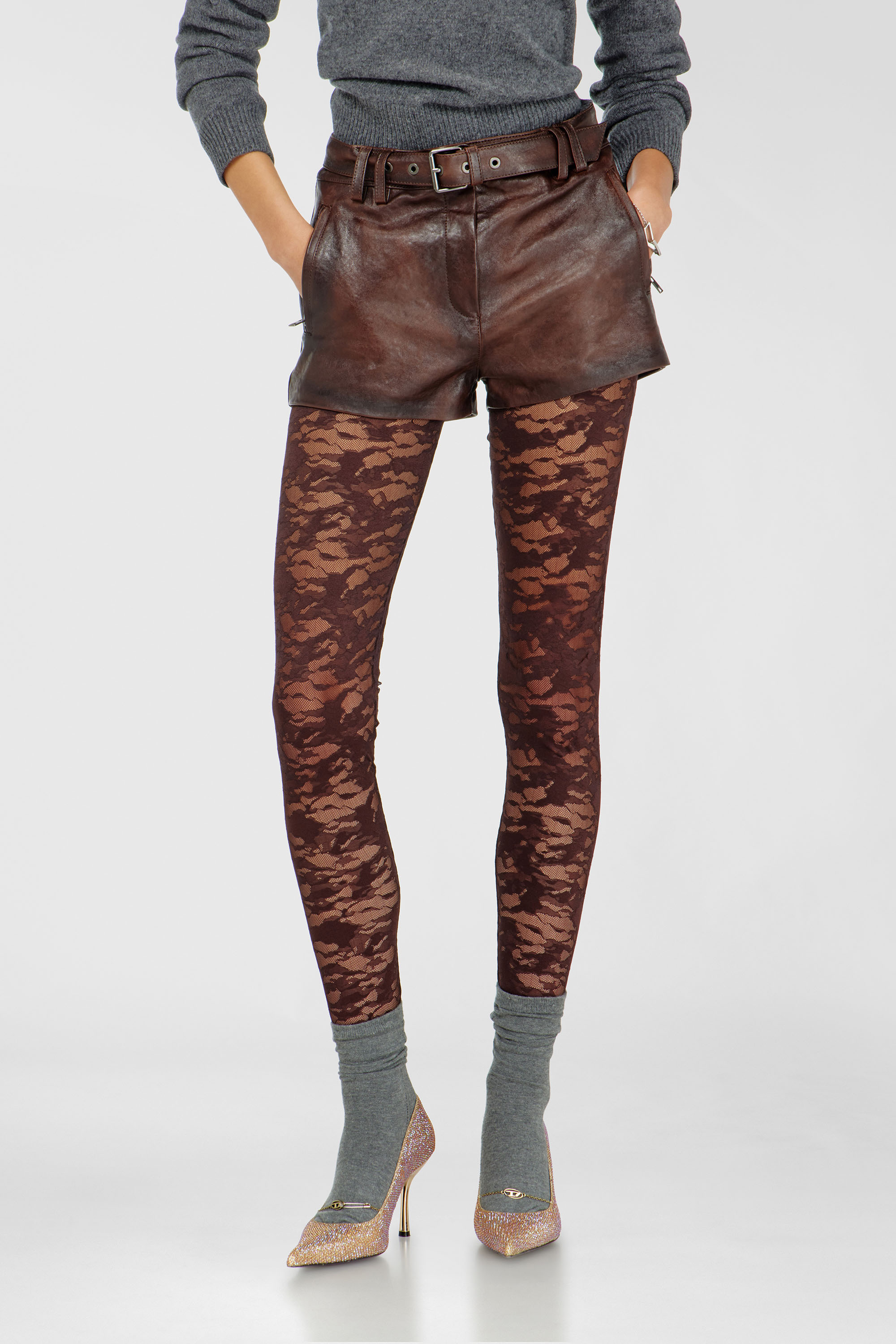 Diesel - HAYLEY-UTLT, Woman's Leggings in nylon camouflage lace in Dark Brown - 5