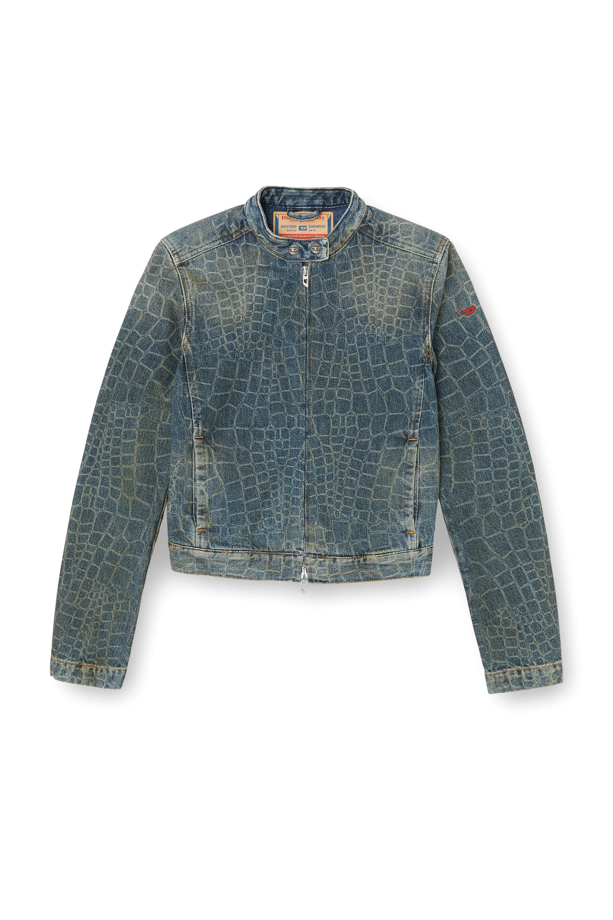 Diesel - CL-DE-MORNIN-SNAKE, Woman's Moto jacket in snake-print denim in Dark Blue - 3