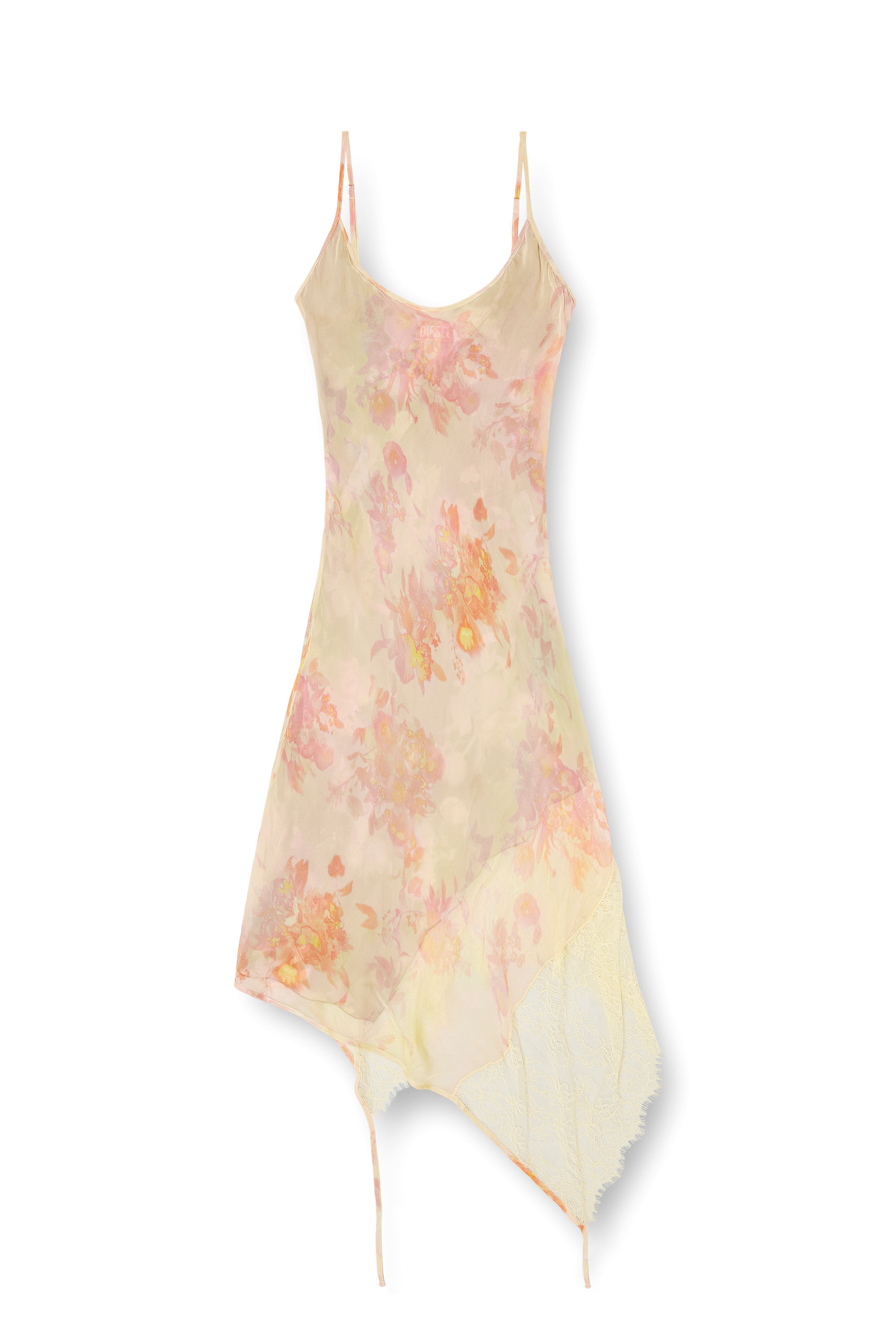 Diesel - D-ANCEL, Woman's Midi slip dress with floral print and lace trim in Pink/Yellow - 3