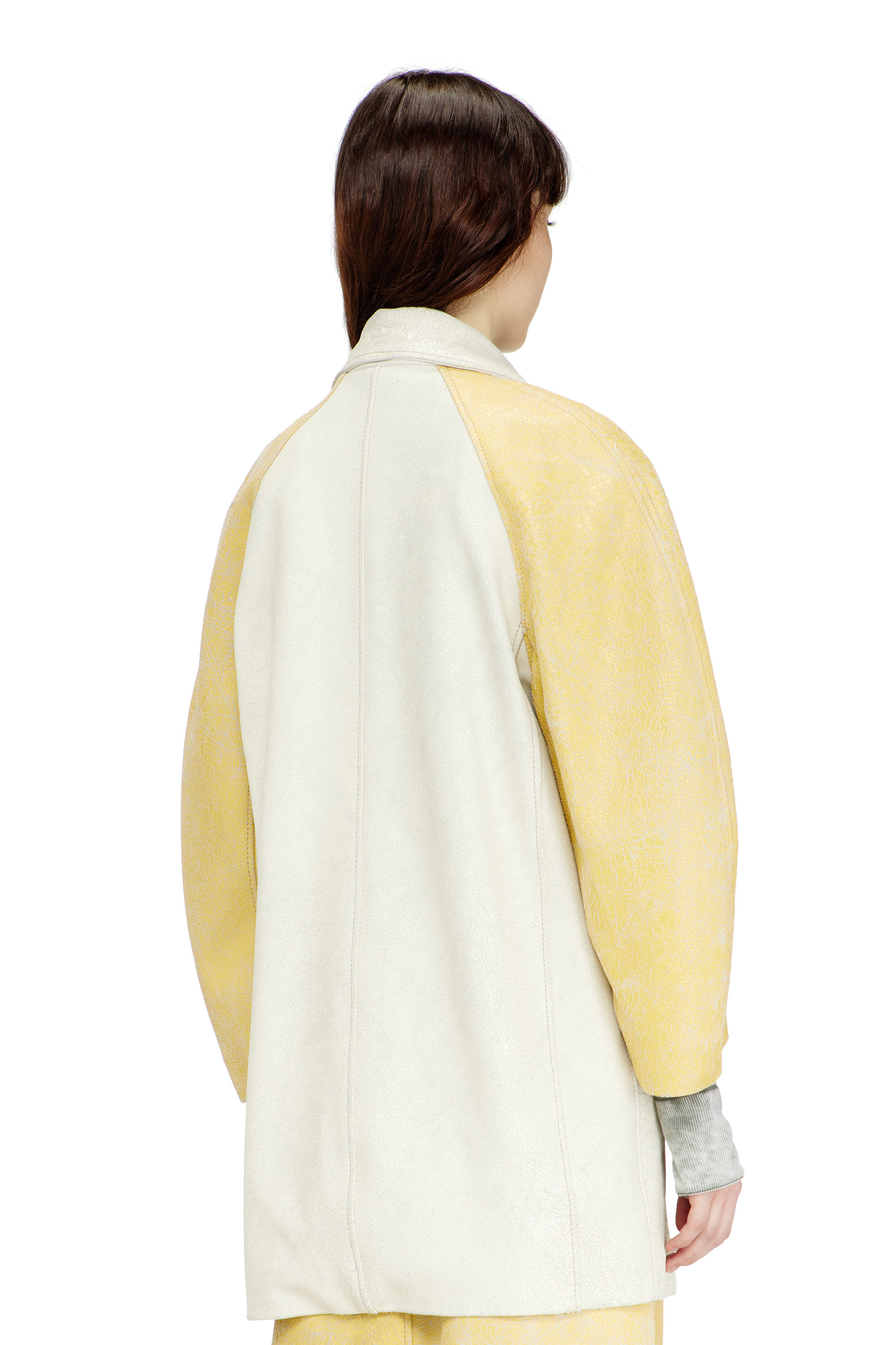 Diesel - L-UPIN, Woman's Cocoon-sleeve peacoat in cracked leather in White/Yellow - 4