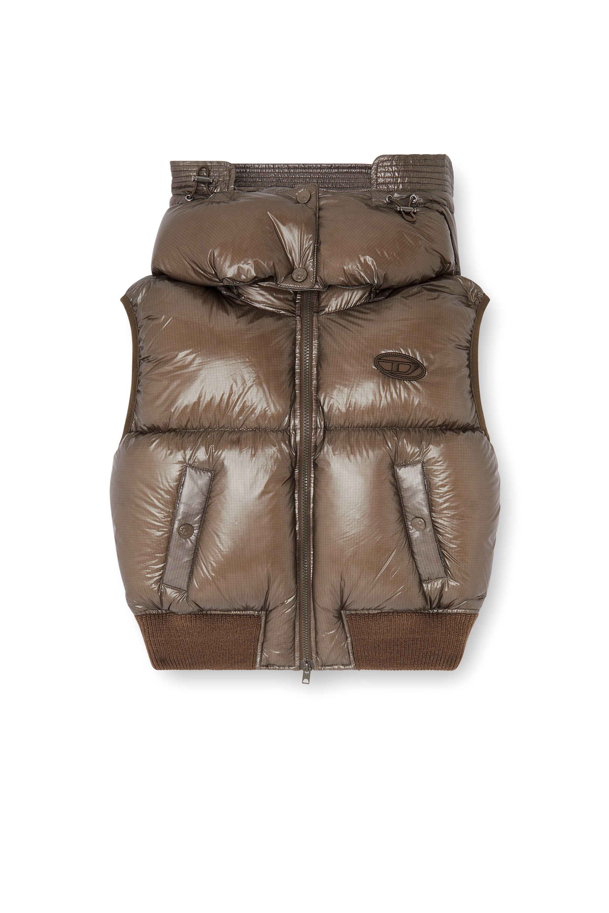 Diesel - W-PEYT-SSL-NEW-T1, Woman's Down vest in ripstop with detachable hood in Brown - 3