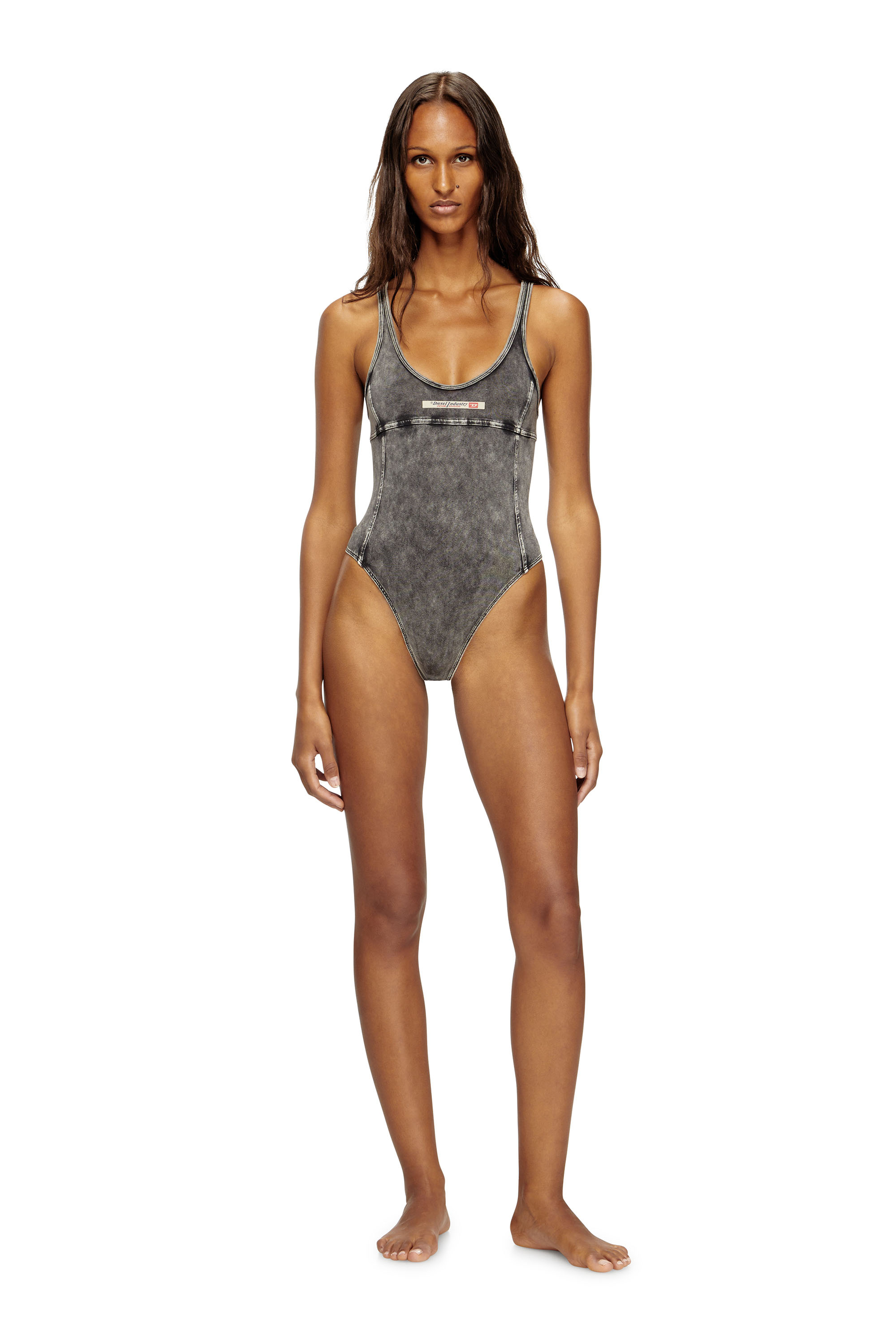 Diesel - PHOEBE-DNM, Woman's Bodysuit in denim-effect jersey in Dark grey - 1
