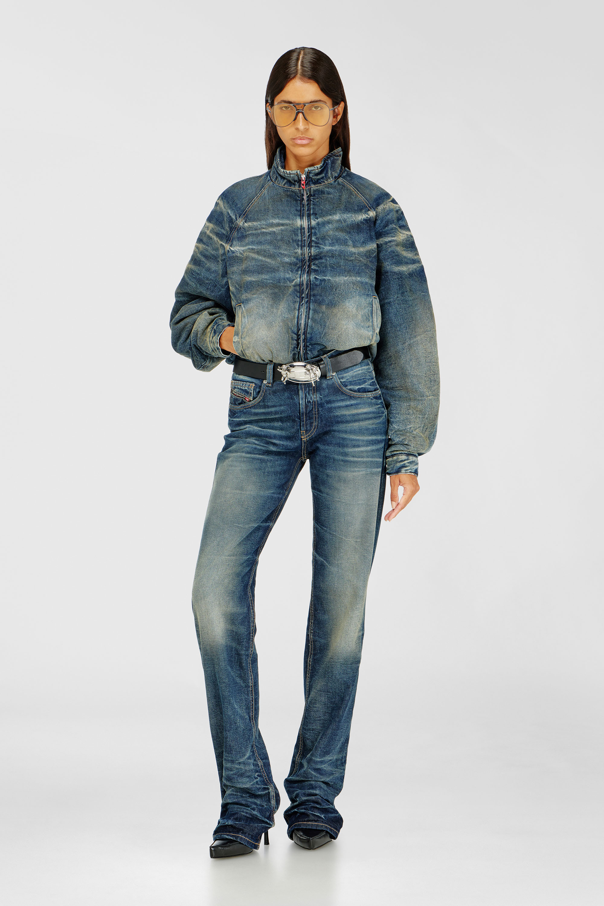 Diesel - DE-BARUS-FSJ1, Woman's Padded jacket in dirty-effect creased denim in Medium blue - 1