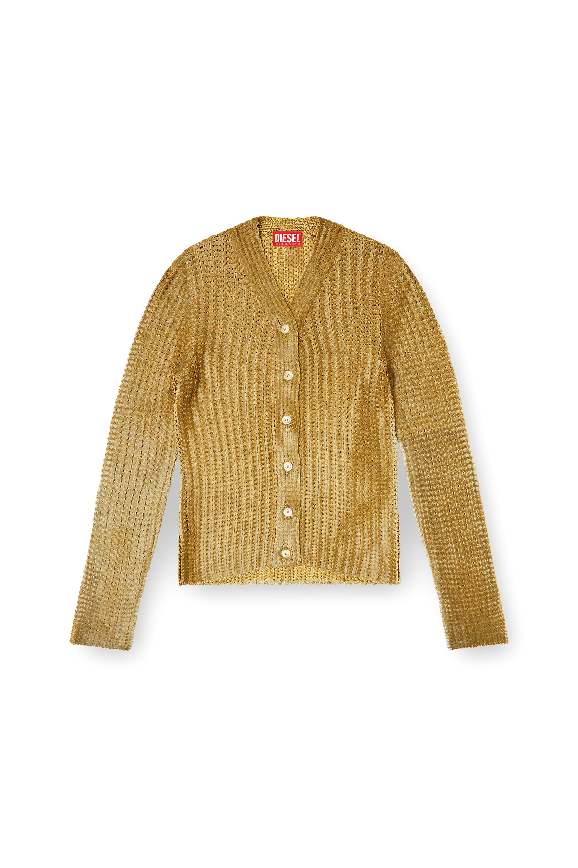 Diesel - M-MILLO, Woman's Ribbed cardigan with shiny effect in Light Brown - 3