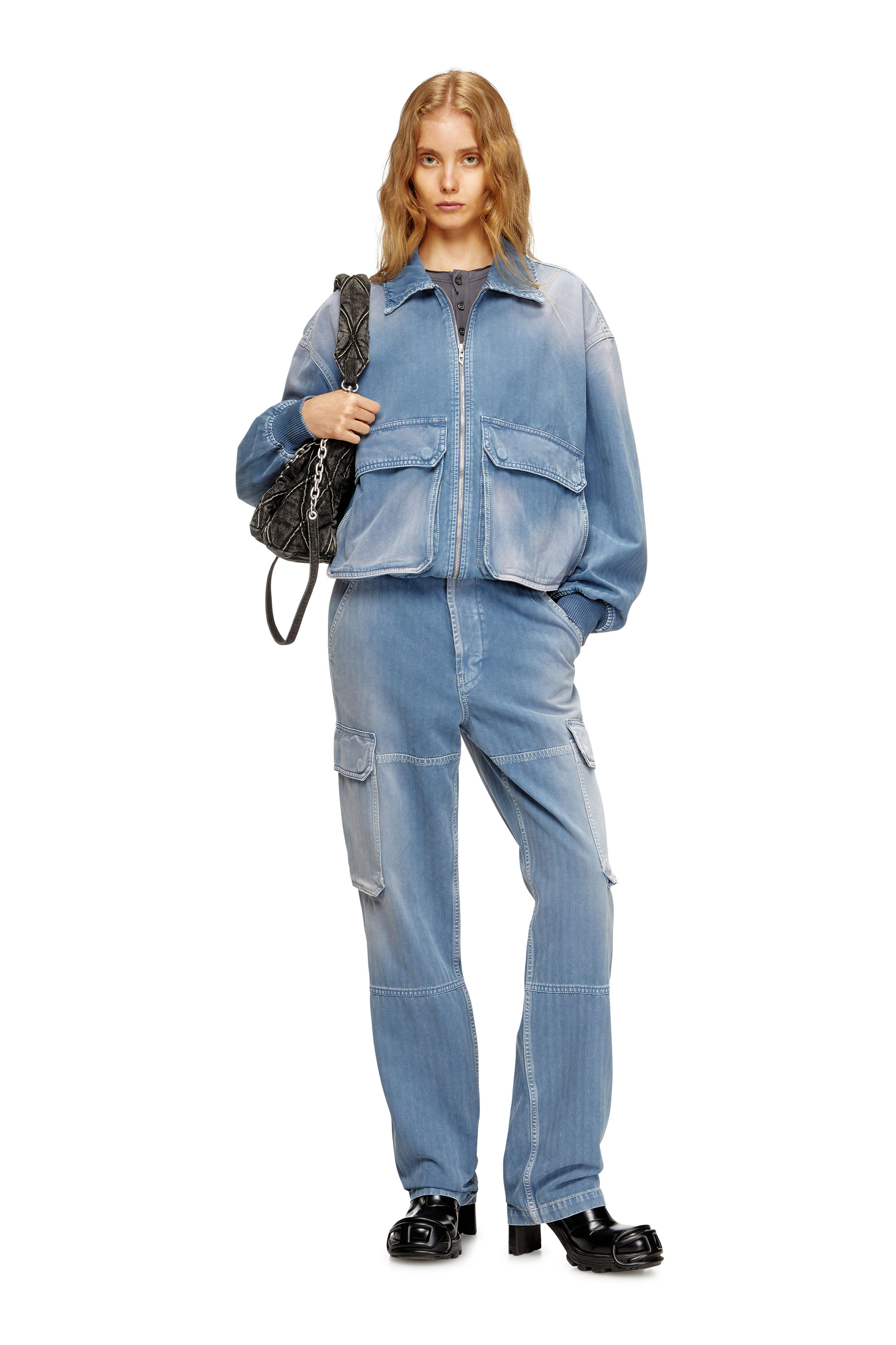 Diesel - D-KURZ, Unisex's Jacket in coloured herringbone denim in Light Blue - 4