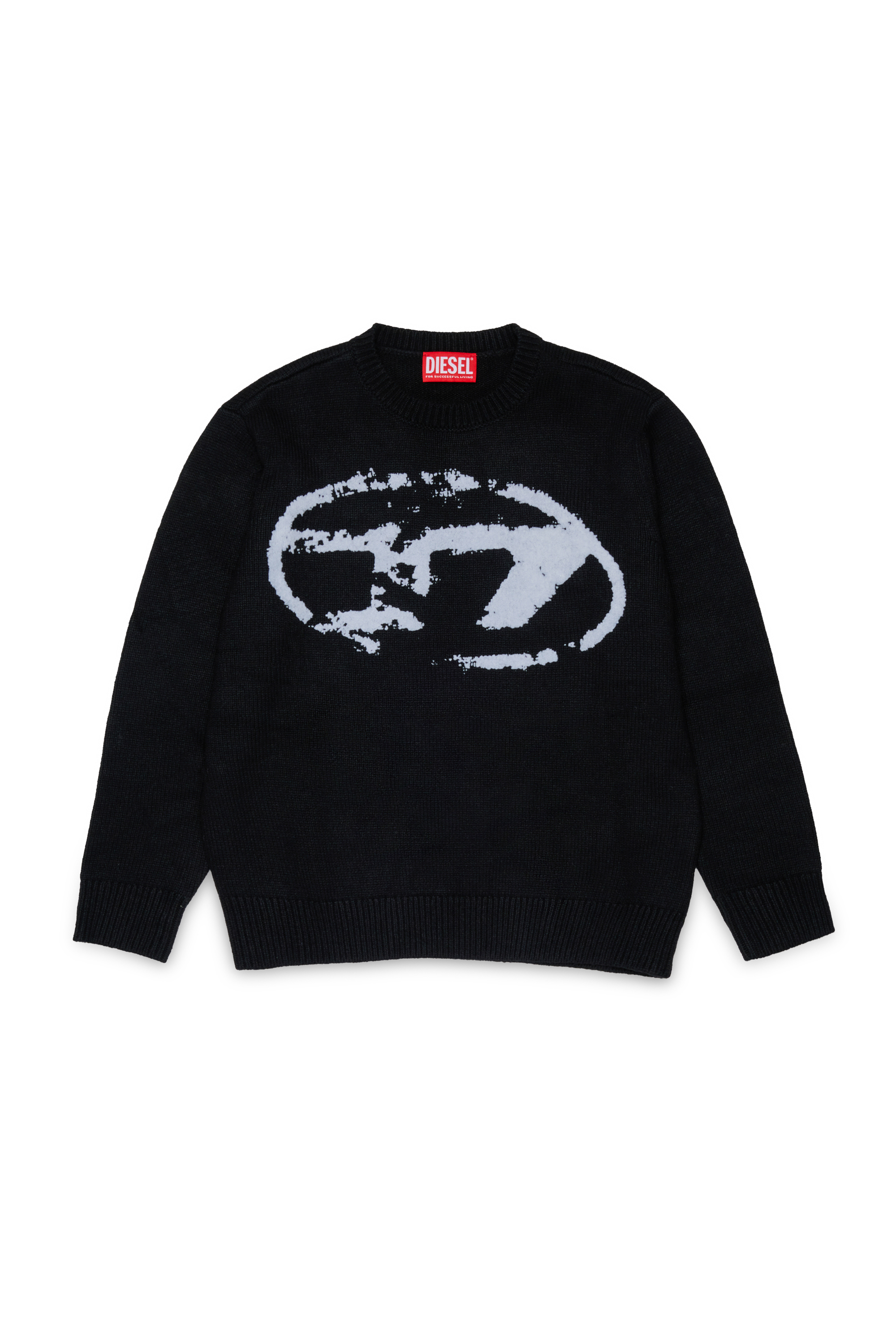 Diesel - KLEDI OVER, Man's Crewneck wool blend sweater with print in Black - 1