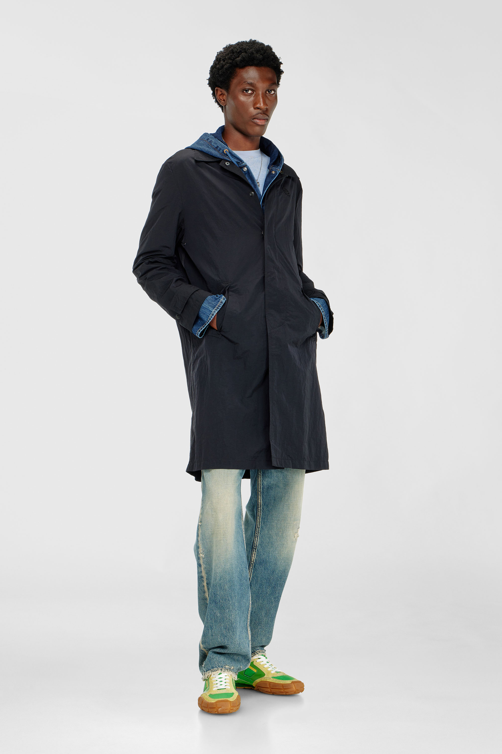 Diesel - J-BURHAT, Man's Nylon coat with shiny crinkle finish in Black - 1
