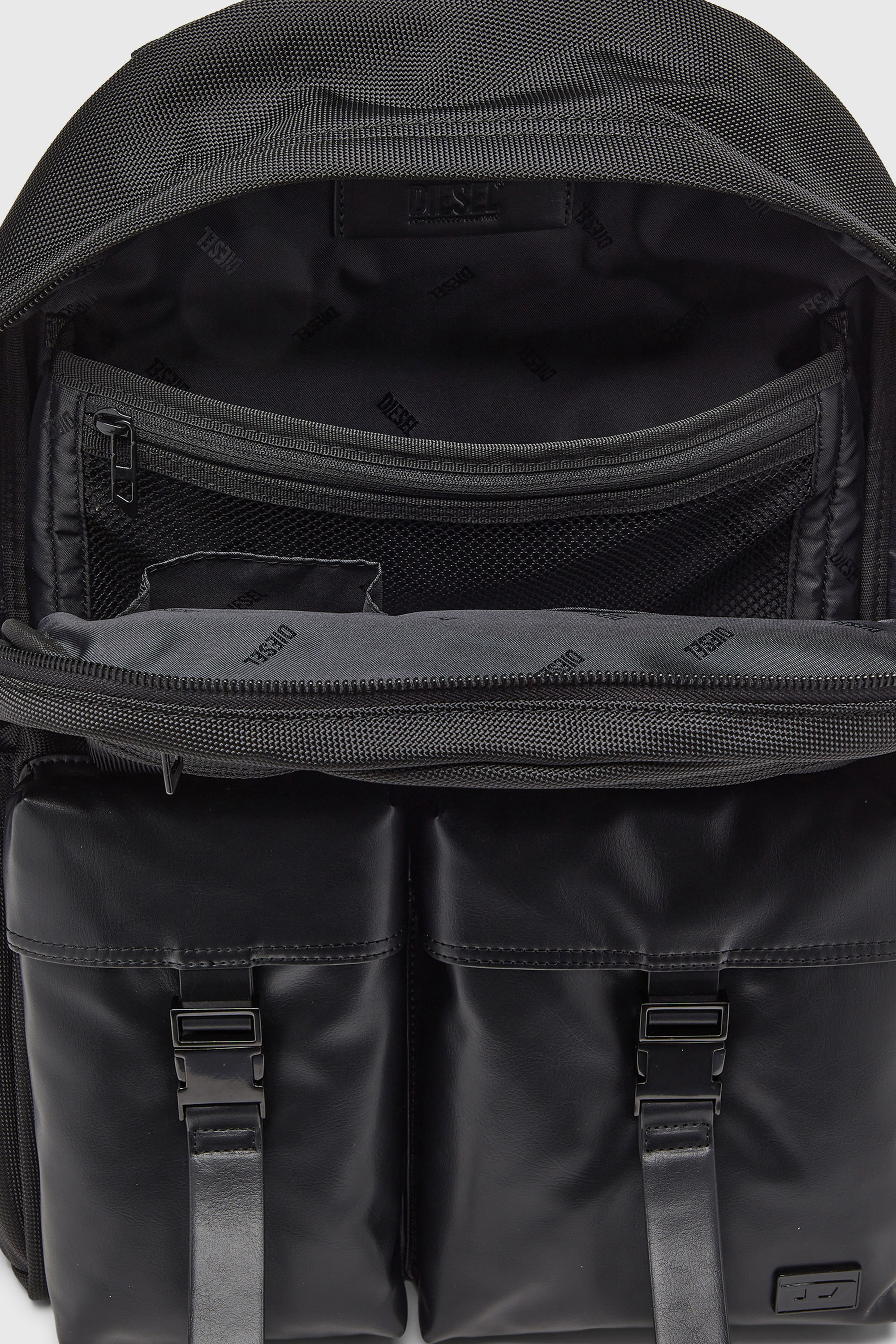 Diesel - MULTI-PKTS BACKPACK X, Unisex's Multi-Pkts - Backpack in nylon with front pockets in Black - 3