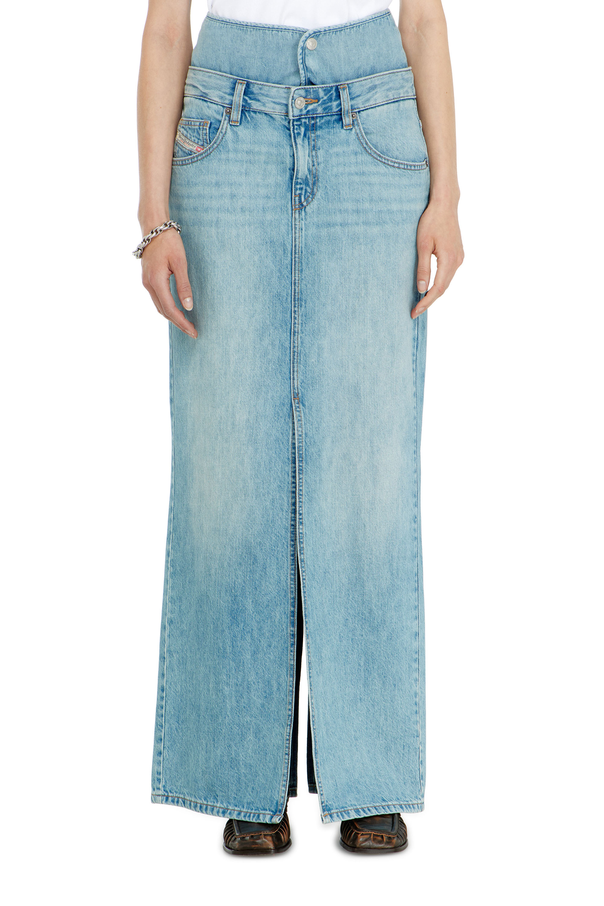 Diesel - DE-SPIVEY, Woman's Jean-illusion denim maxi skirt with slits in null - 2