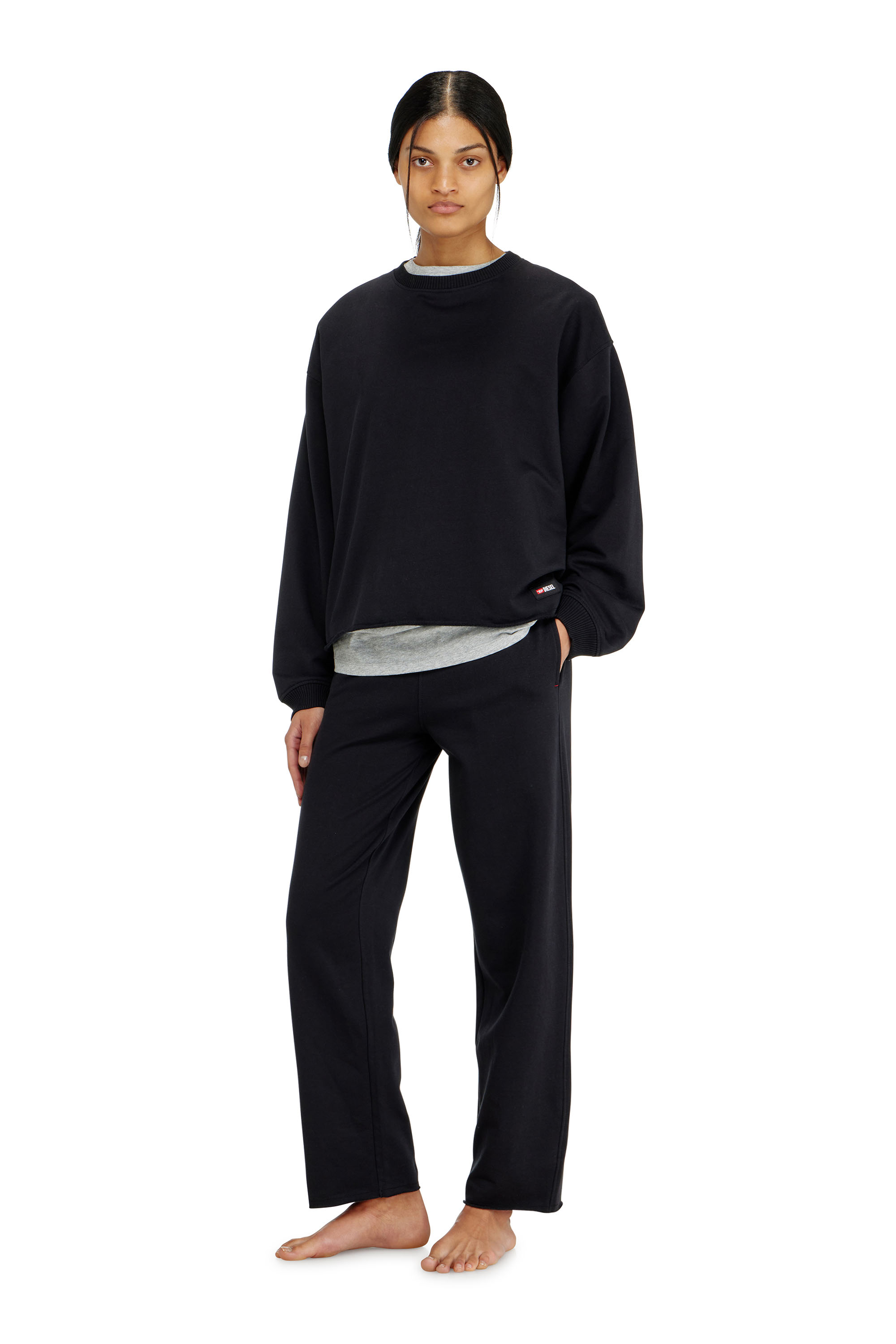 Diesel - PATRICIA-D-CORE, Woman's Peached sweatshirt with raw hem in Black - 2