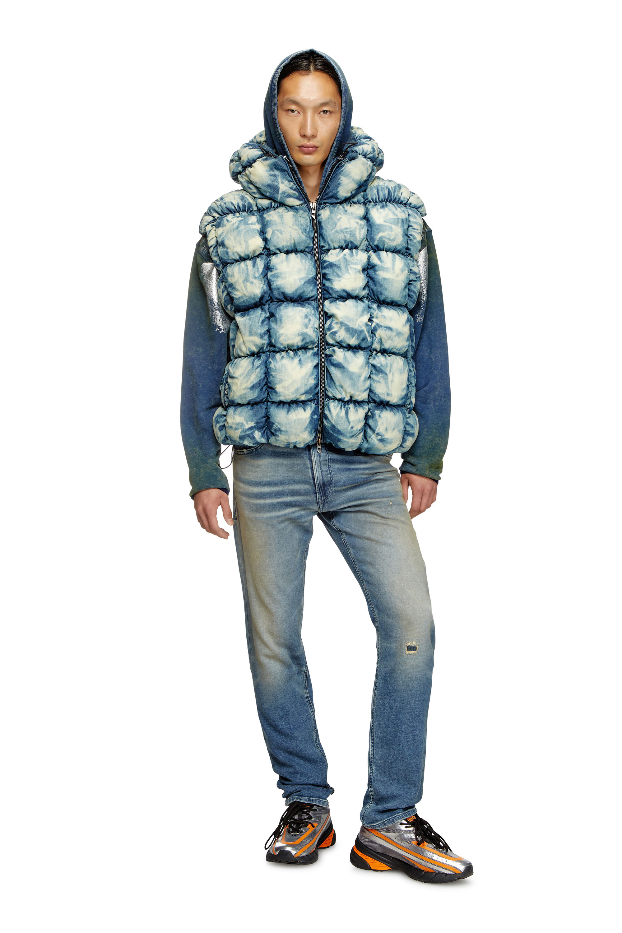 Diesel - W-THYS, Unisex's Tie-dyed denim puffer vest in Blue - 3