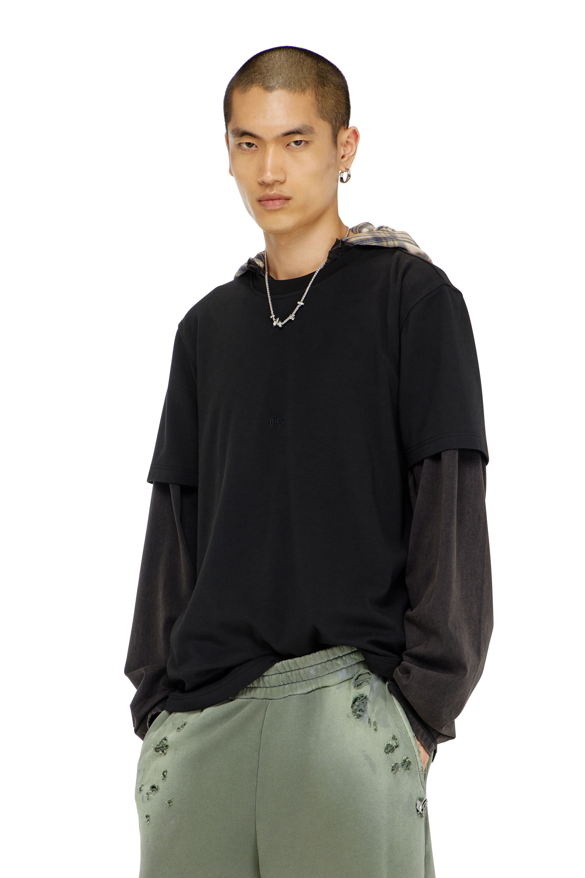 Diesel - T-ADJUST-AA2, Man's Cotton-interlock T-shirt with logo embroidery in Black - 1