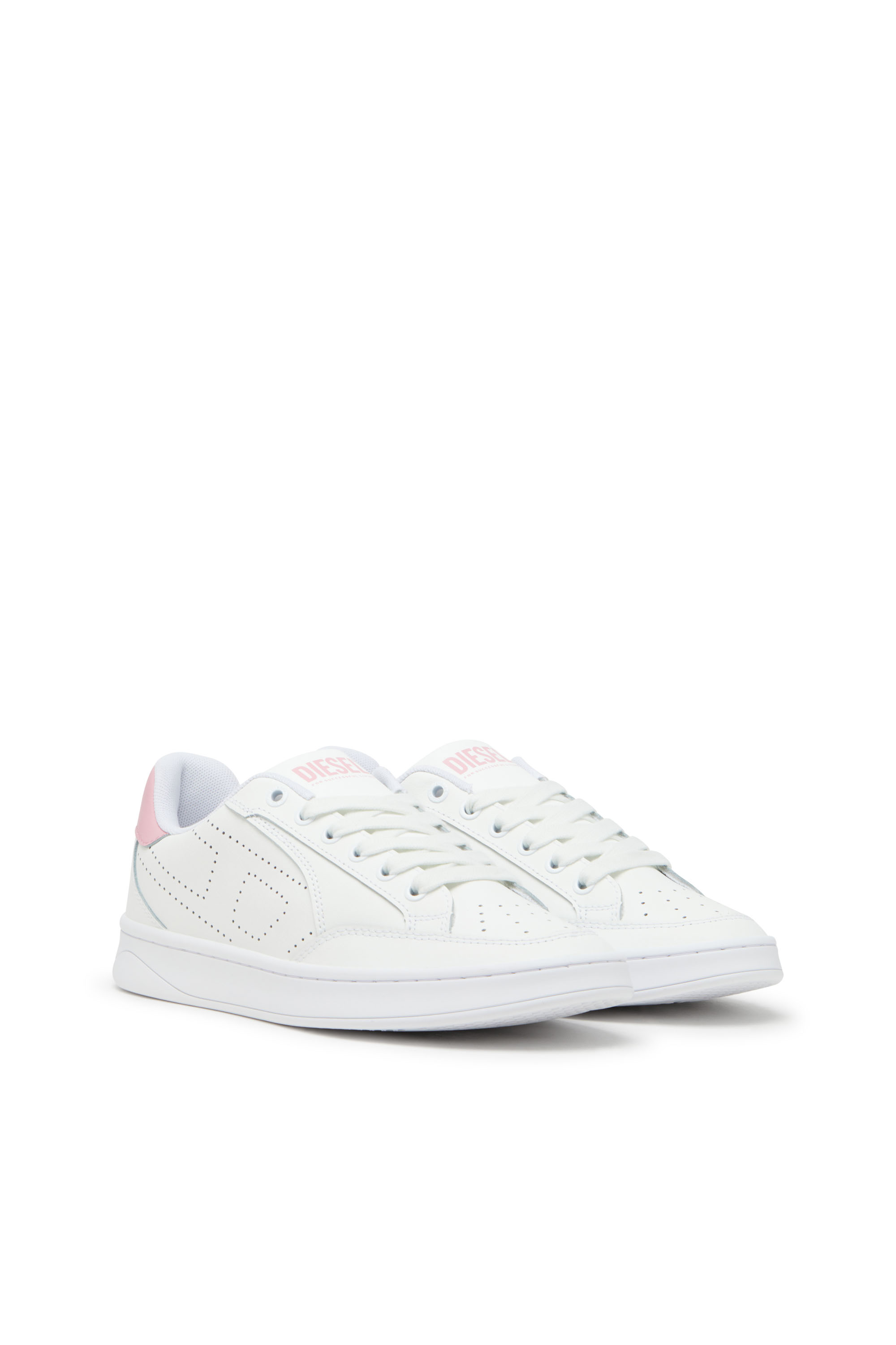 Diesel - S-DAKOTA LOW W, Woman's Leather sneakers with perforated logo in White/Pink - 2