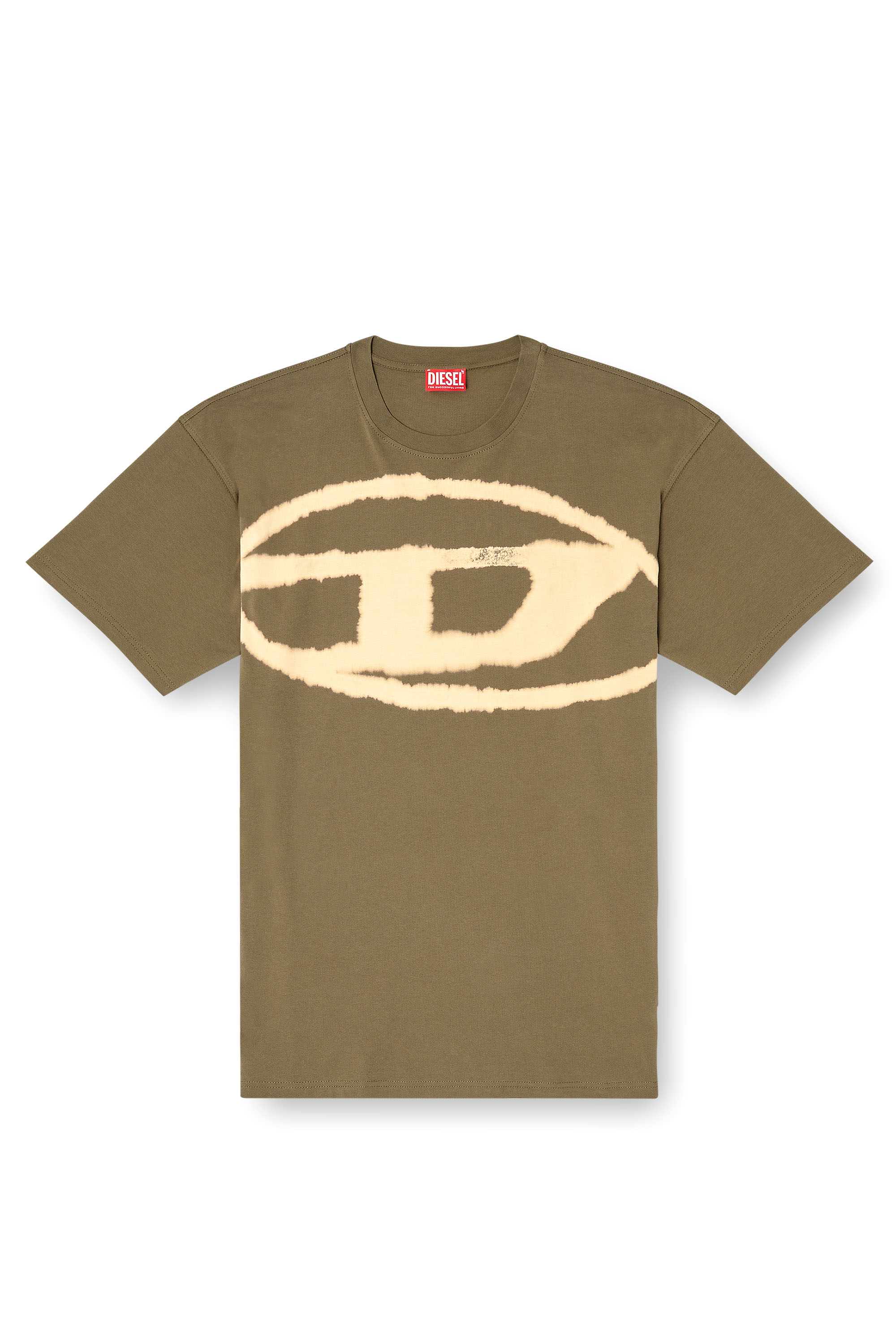 Diesel - T-BOXT-BLEACH, Man's T-shirt with bleached Oval D logo in Military Green - 3