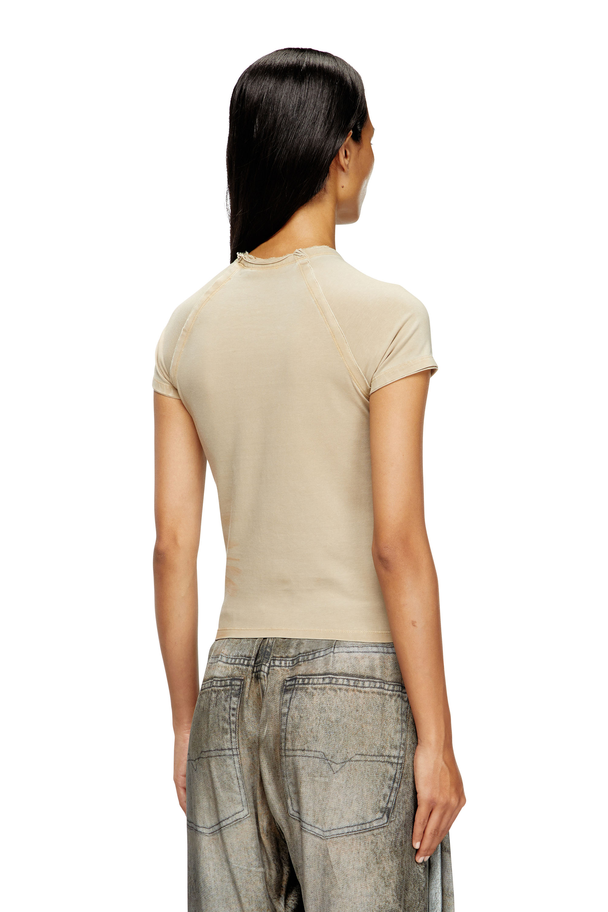 Diesel - T-ROWEENA, Woman's Phoenix T-shirt with rhinestones in Light Brown - 4