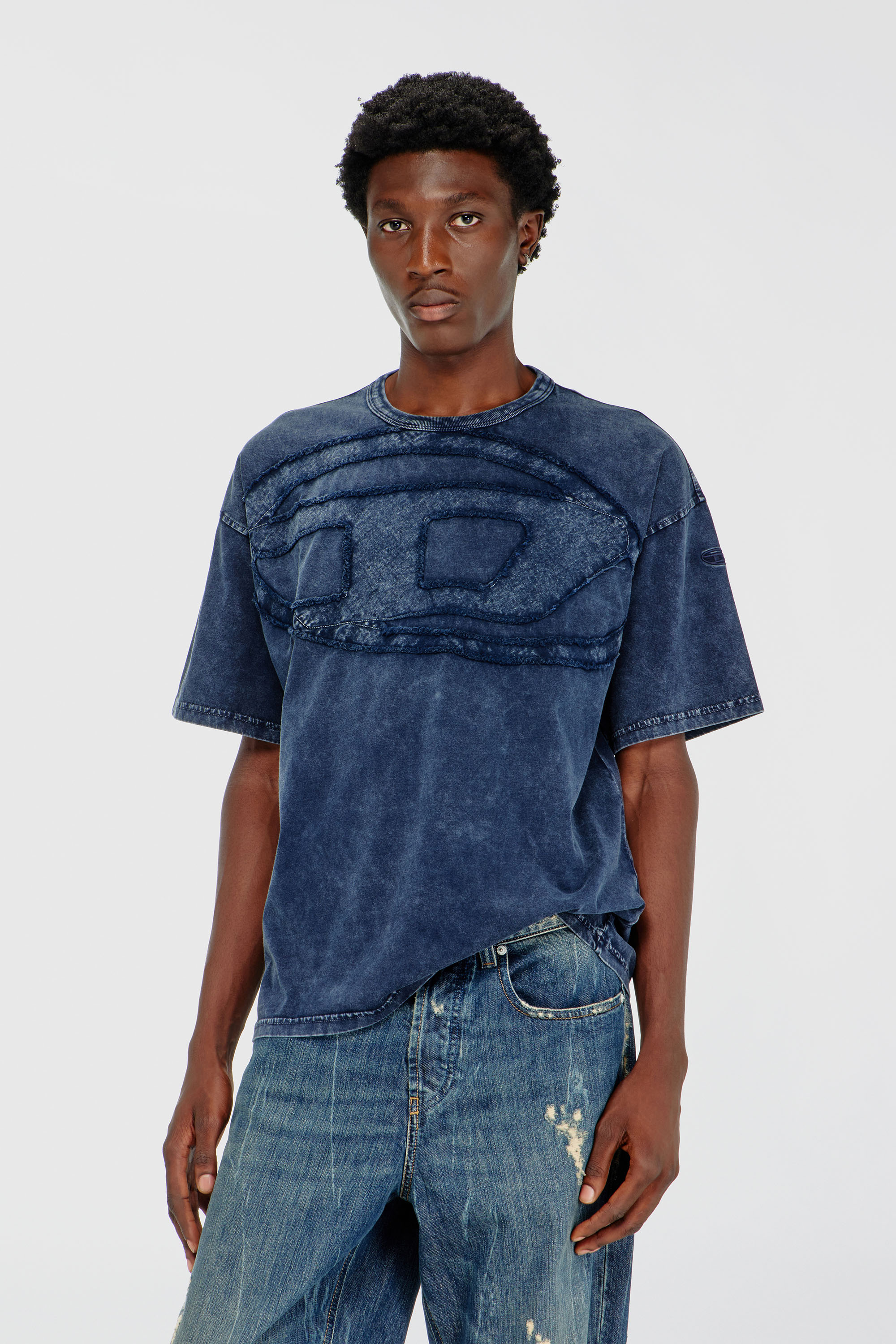 Diesel - T-BOXT-DEN, Man's Relaxed cotton T-shirt with Oval D applique in Medium blue - 3