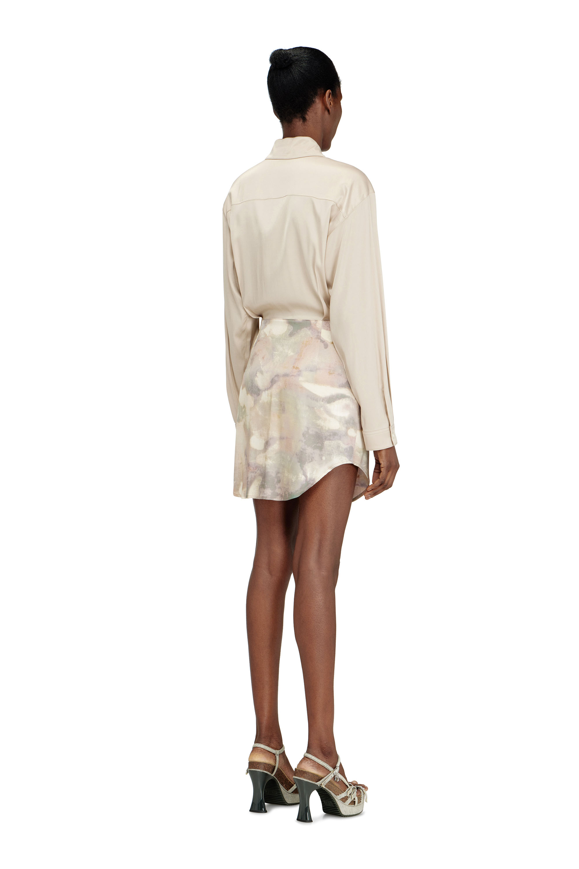 Diesel - D-ELTA-MINI, Woman's Satin mini dress with knotted top in Beige - 3