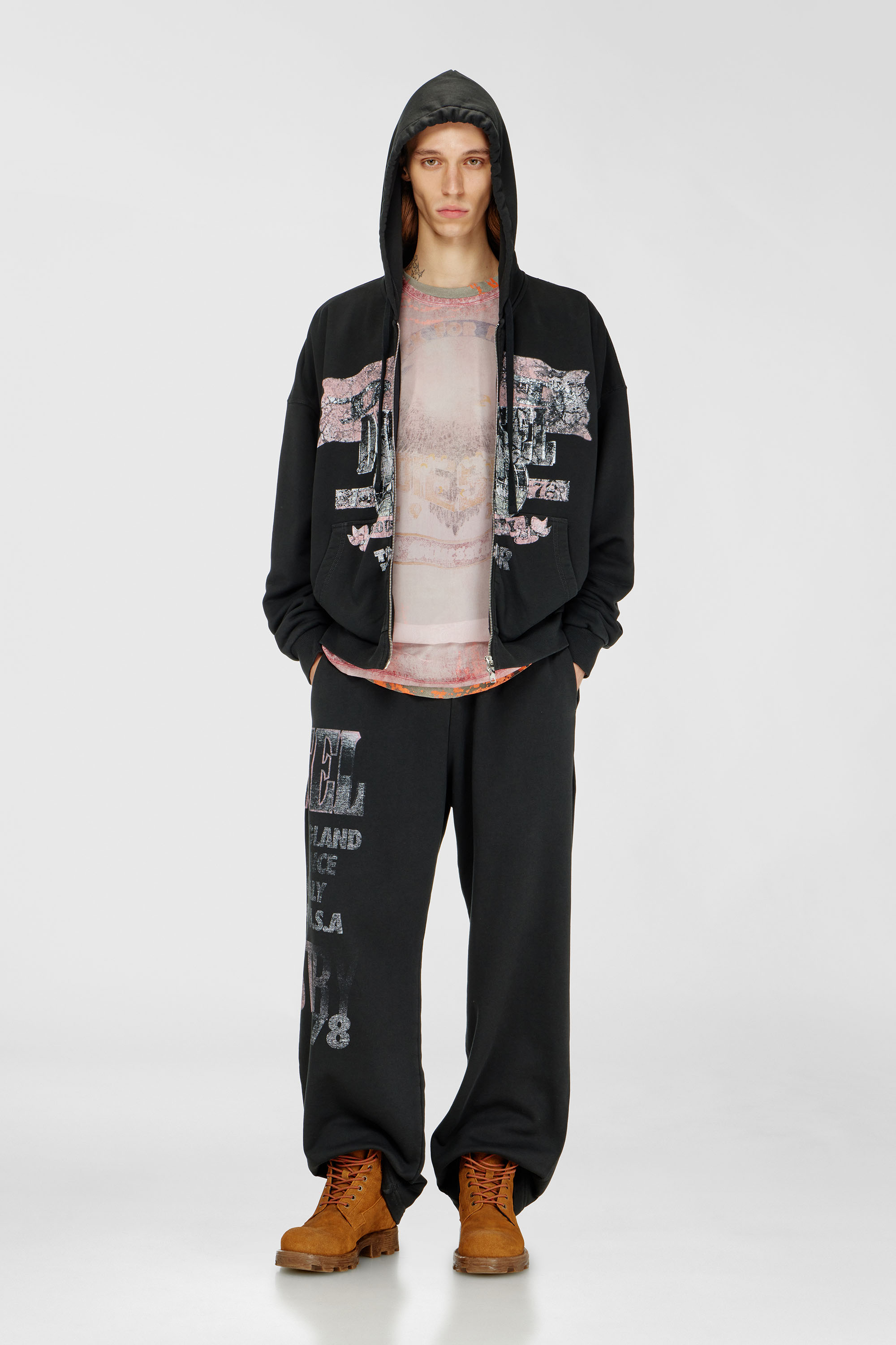 Zip-up hoodie with concert graphics
