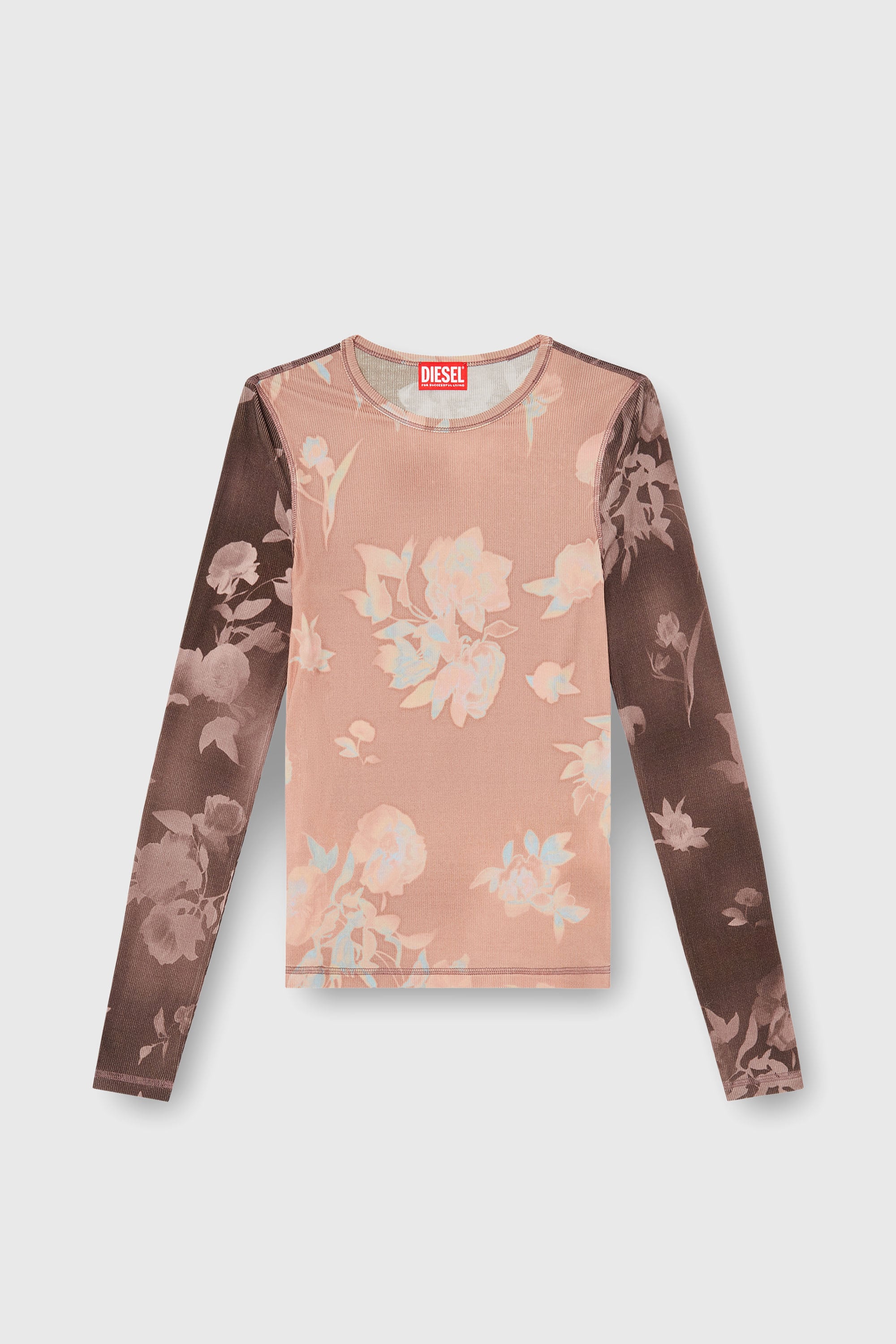 Diesel - T-MOKY-LS, Woman's Top in floral-print ribbed jersey in Pink - 2