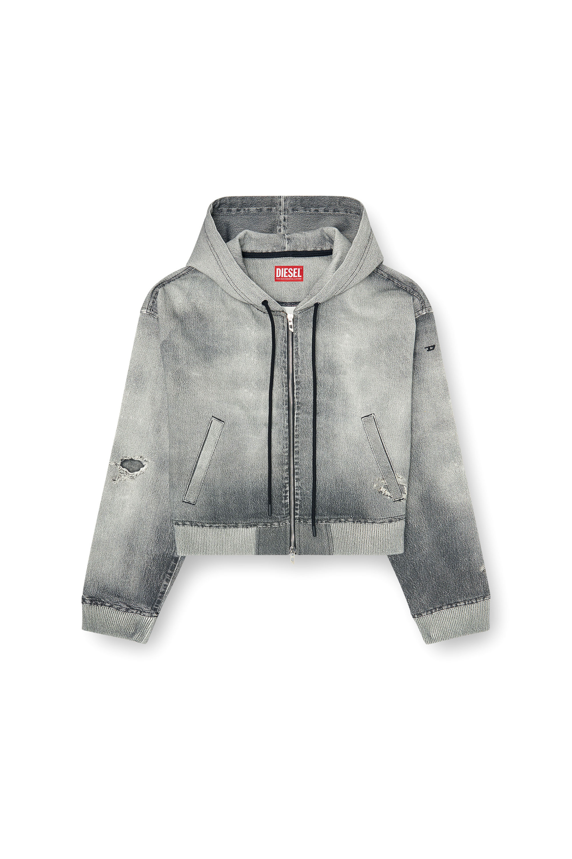 Diesel - DE-GIRI-CROP JOGG, Woman's Zip-up hoodie in trompe l'oeil JoggJeans in Grey - 2