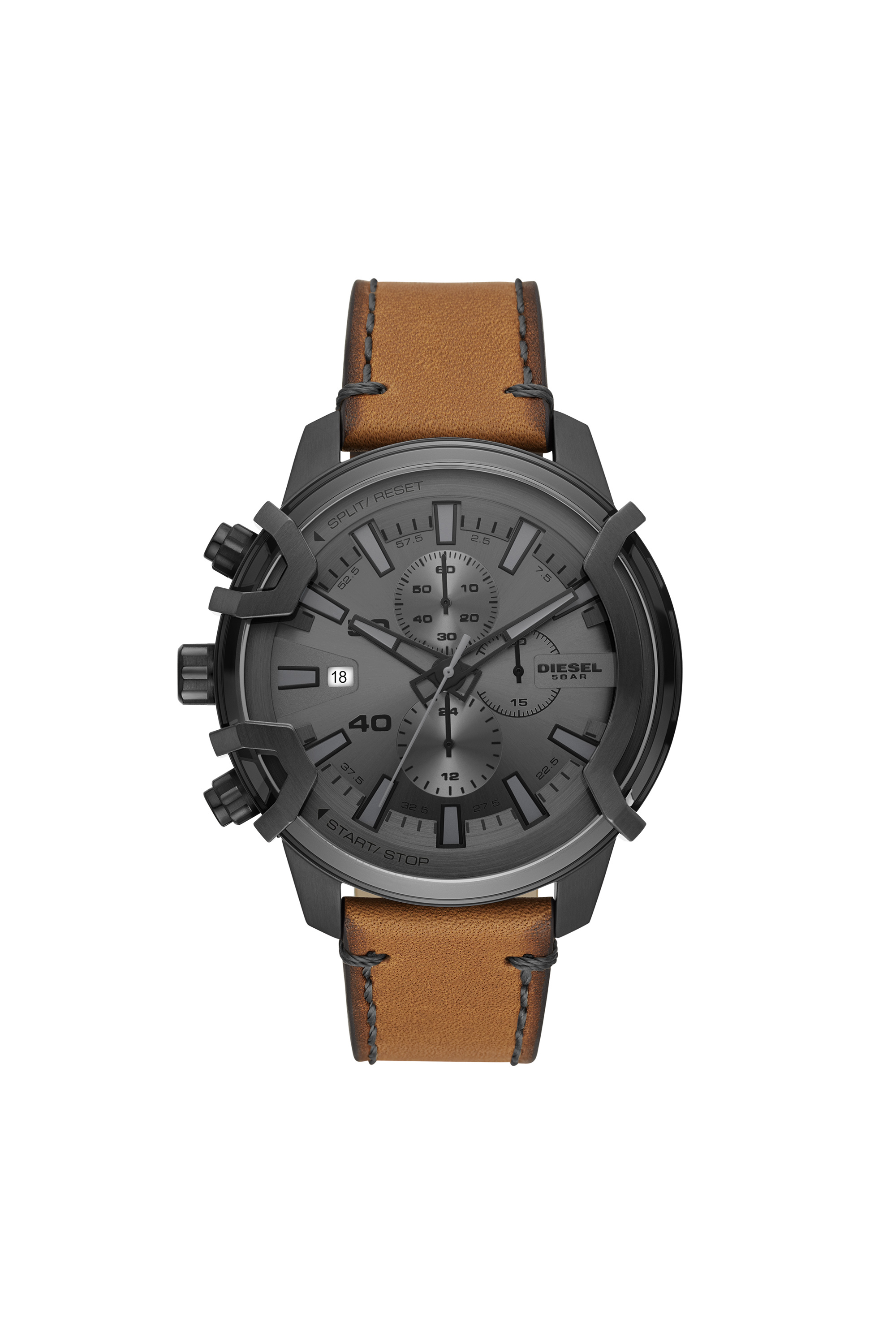 Diesel - DZ4569, Man's Griffed chronograph brown leather watch in Brown - 1